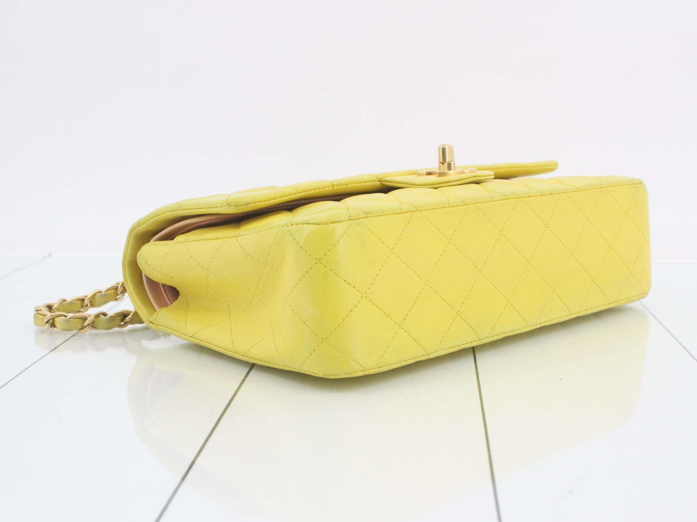 Matelassé 25 Double Flap Lambskin Chain Shoulder Bag, Yellow, Series 6 — view 5
