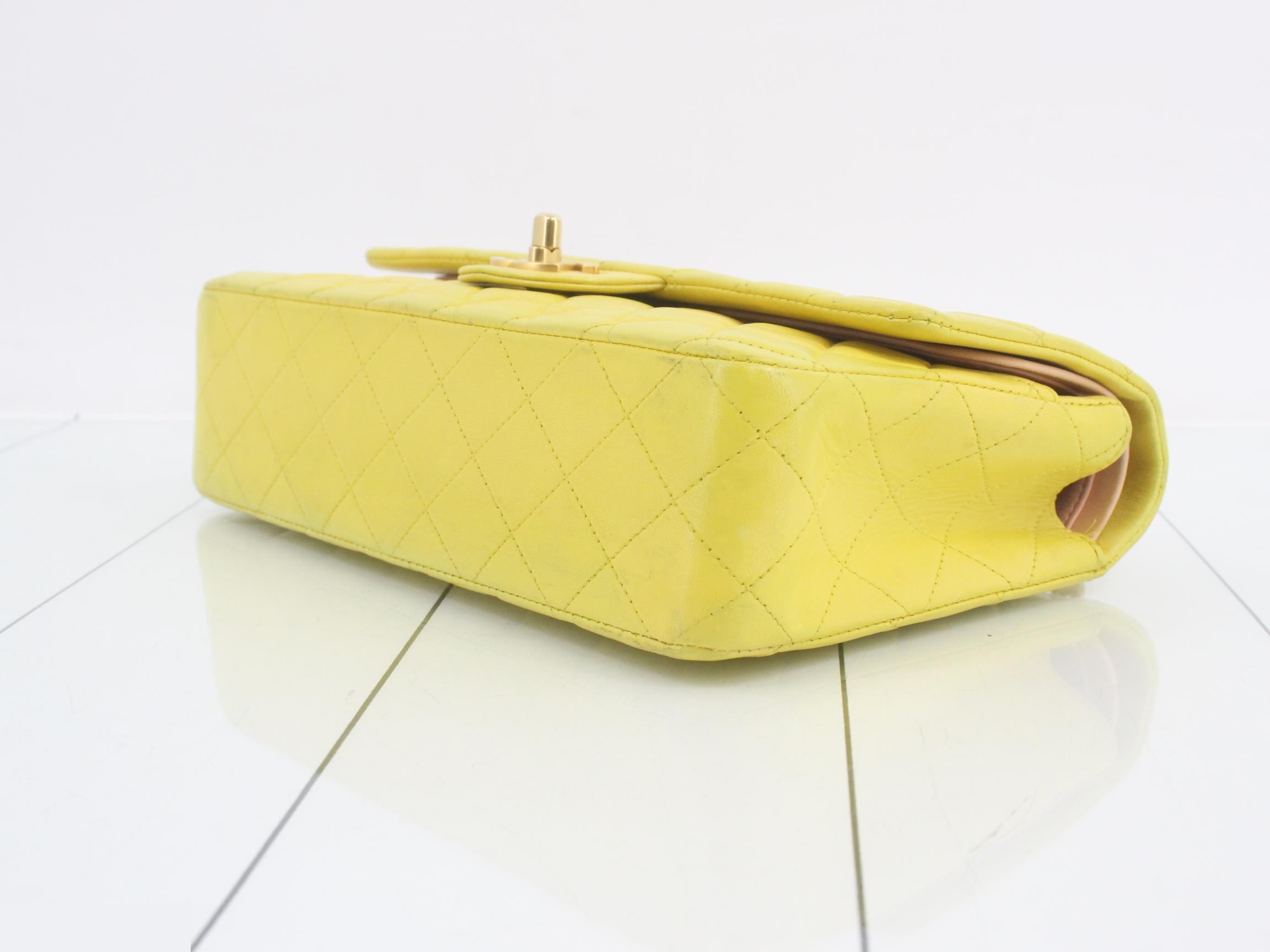 Matelassé 25 Double Flap Lambskin Chain Shoulder Bag, Yellow, Series 6 — view 6