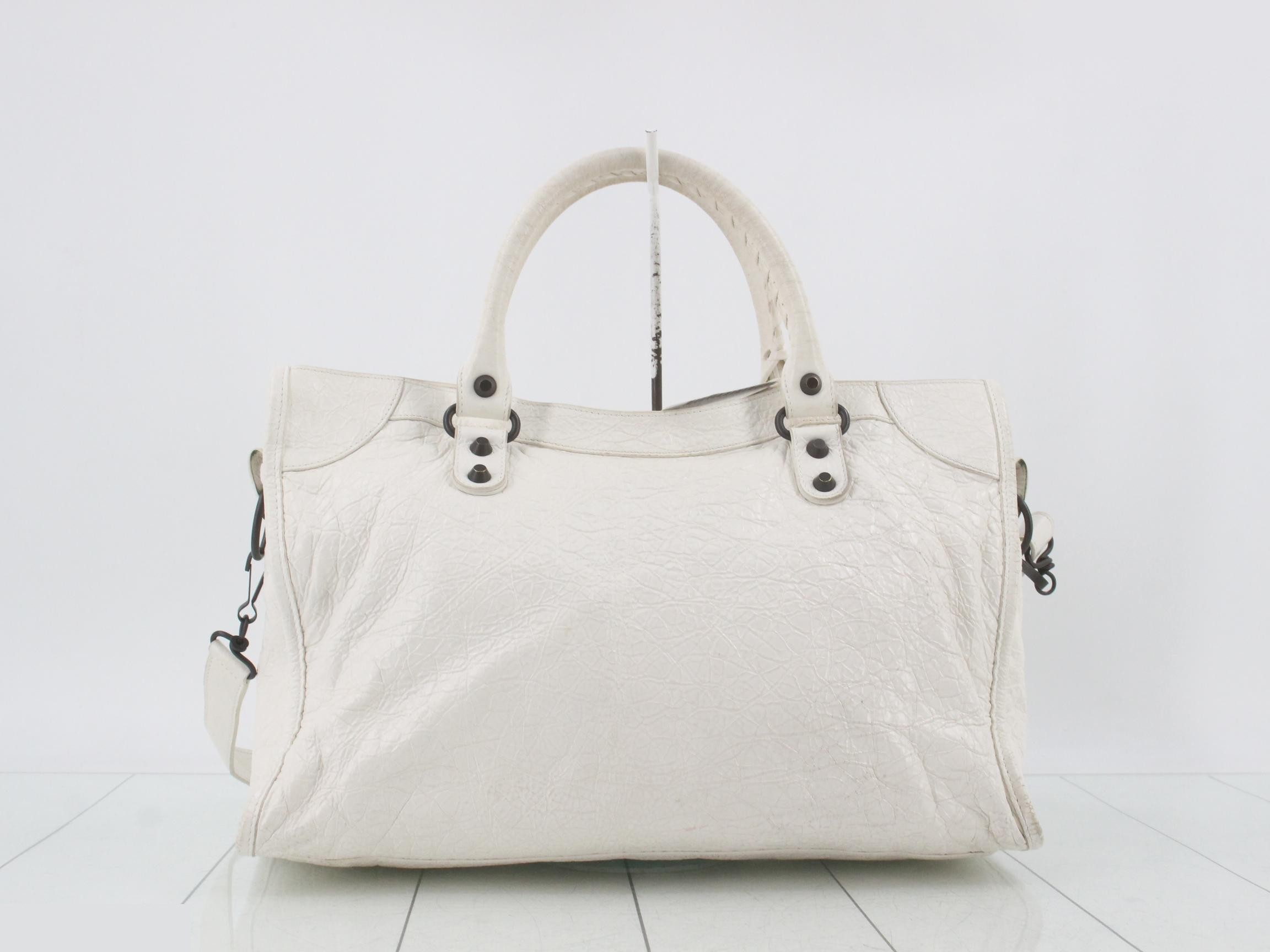 The City 2-Way Handbag with Long Strap, White — view 2