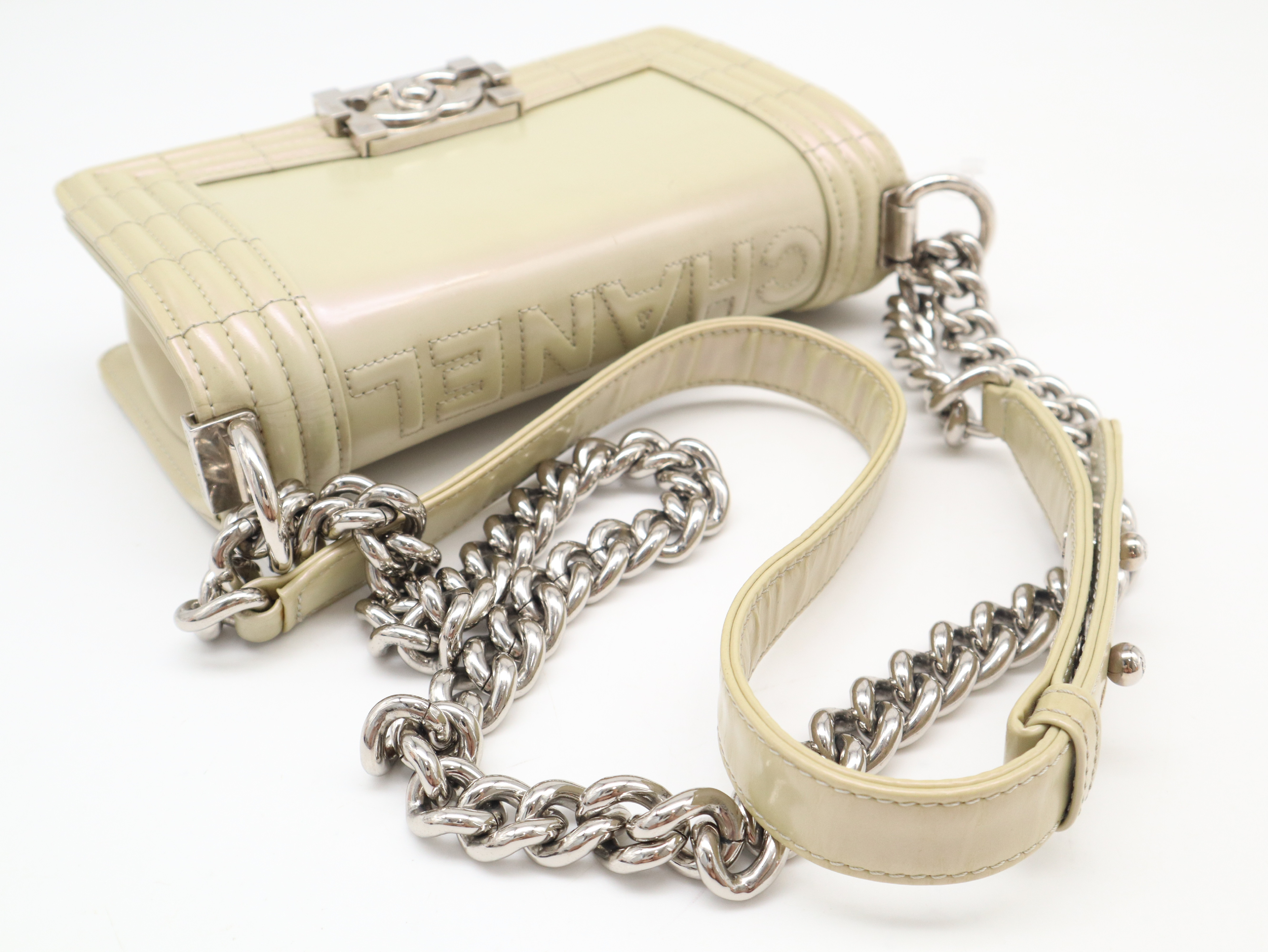 Enamel Leather Boy Chanel 20 Full Flap S Chain Shoulder Bag (Green, Seal 16185908) — view 6
