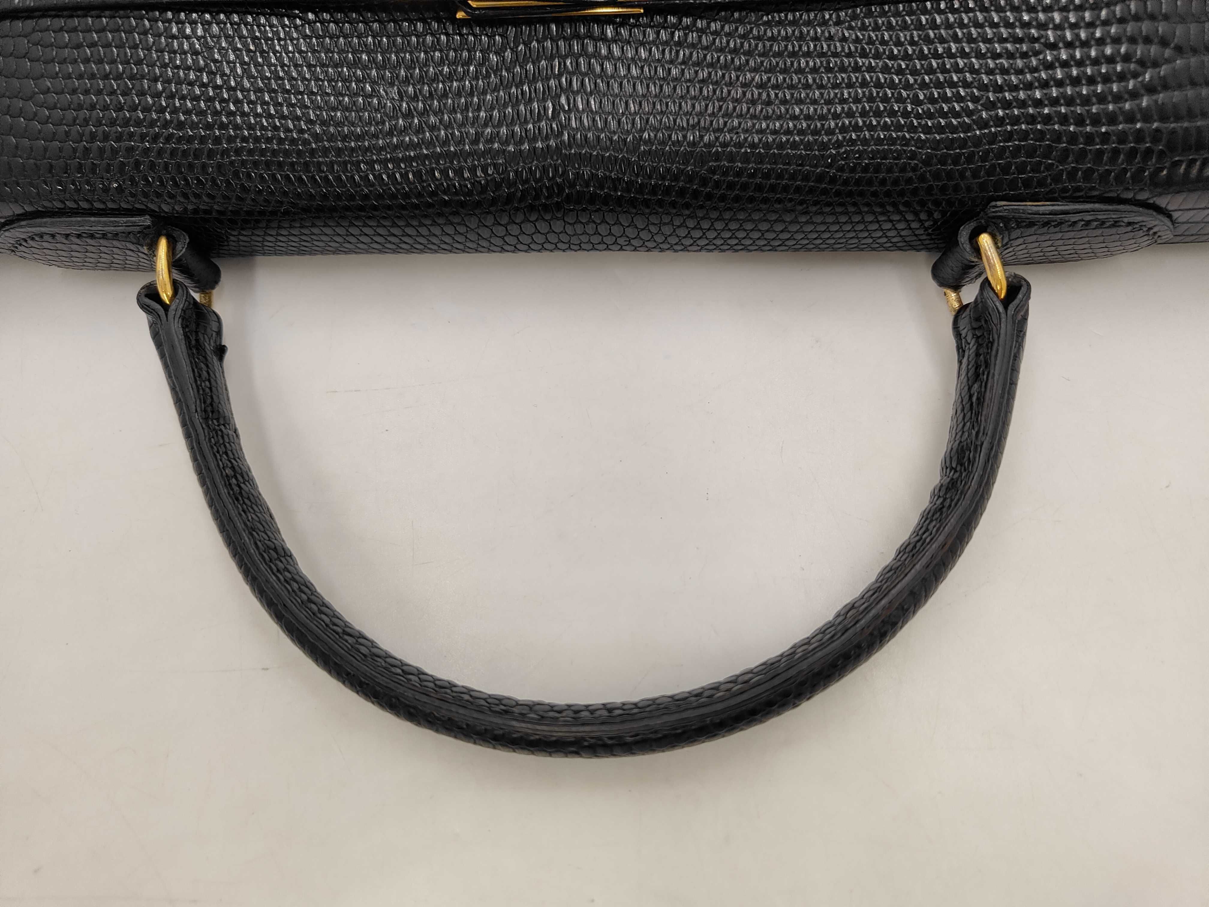 Kelly 35 Lizard Leather Handbag, Black with Gold Hardware — view 5