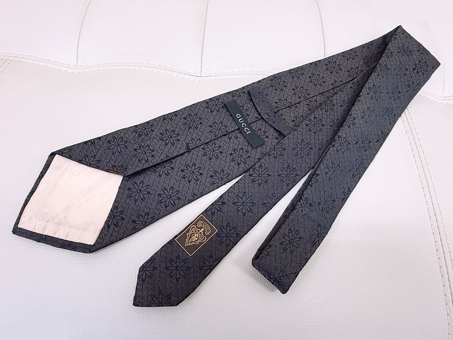 GG pattern, floral print, all-over pattern, jacquard silk tie, navy — view 2