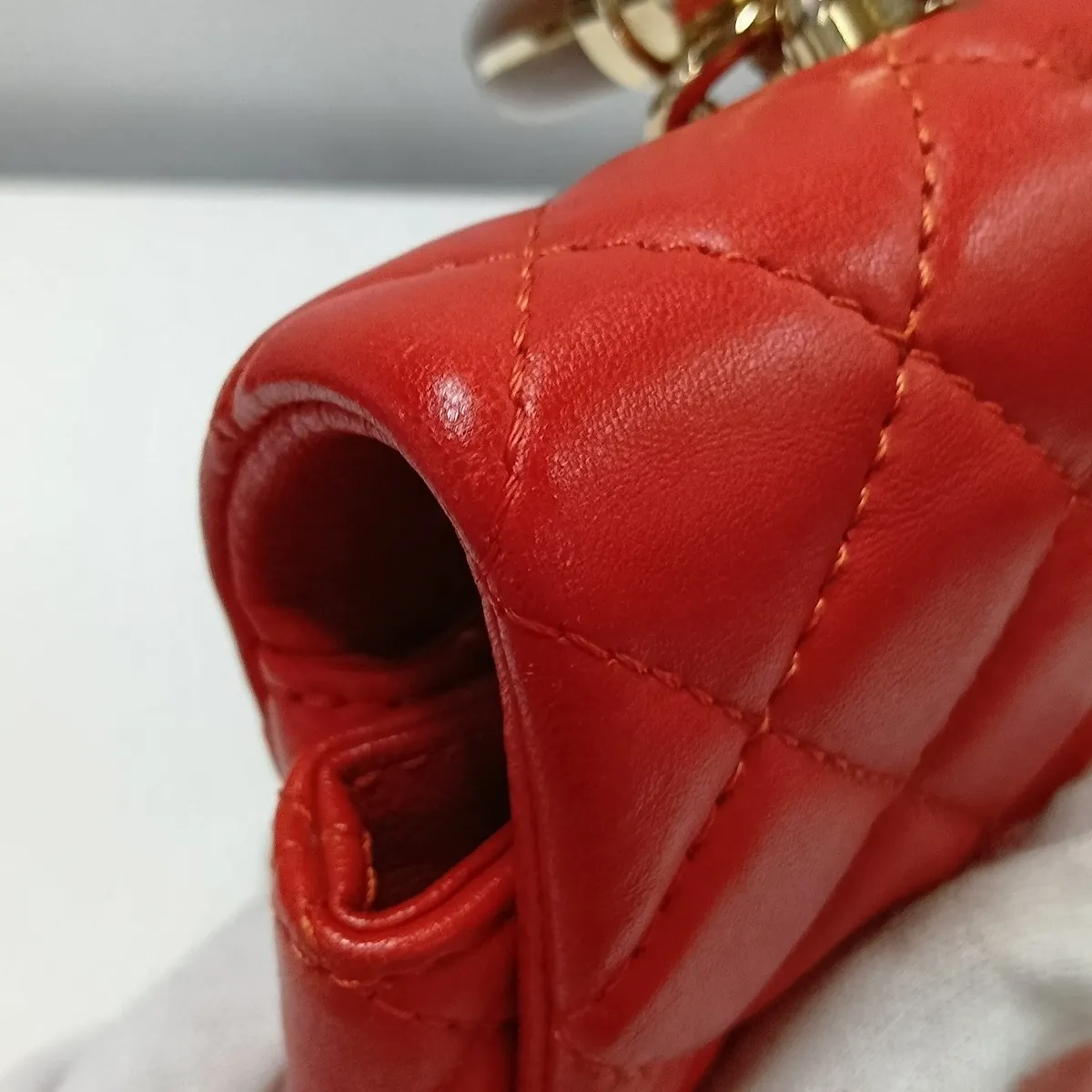 Matelassé Lambskin 2-Way Handbag, Wood, Orange, Gold Hardware, 26766764 (Serial Number 26) — view 12