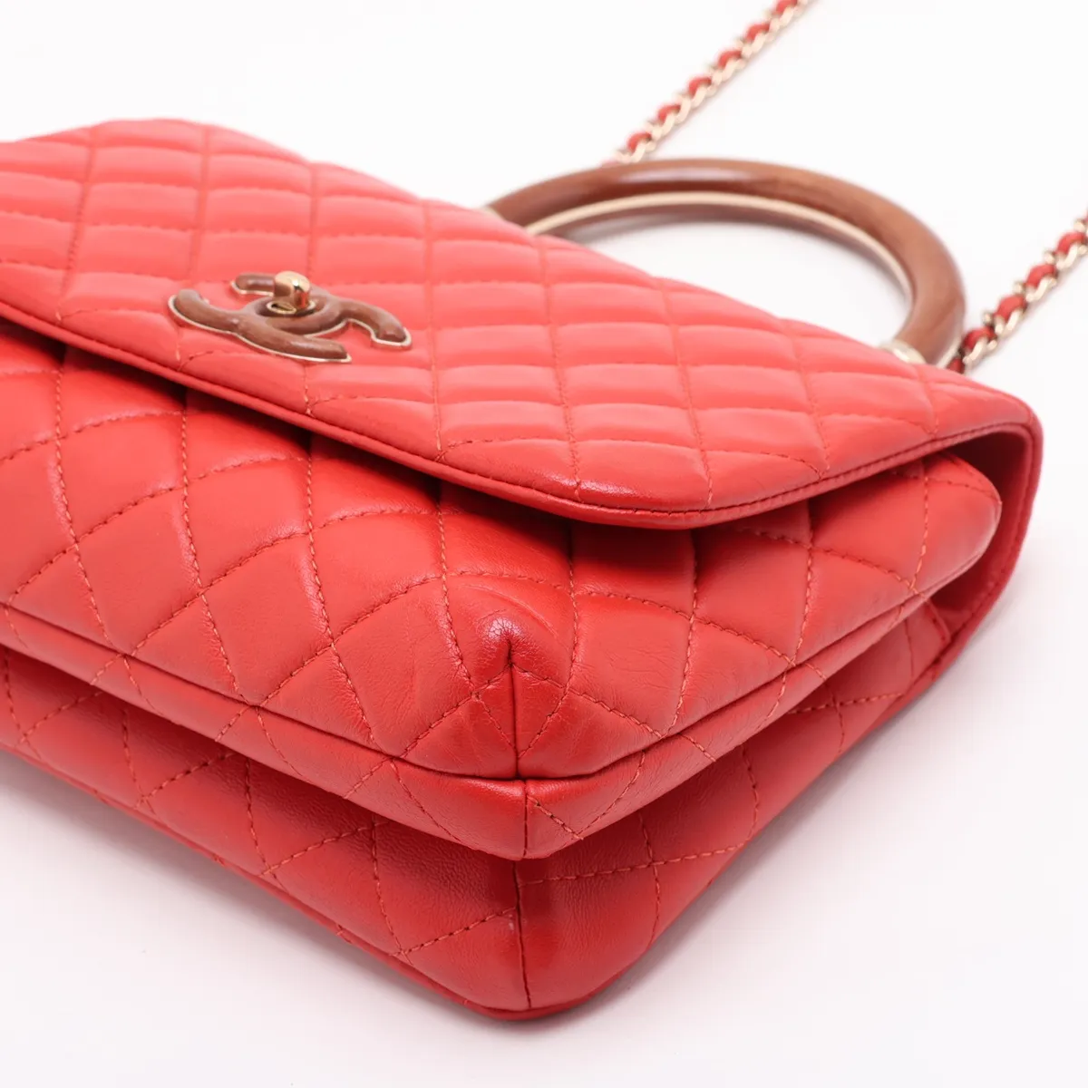 Matelassé Lambskin 2-Way Handbag, Wood, Orange, Gold Hardware, 26766764 (Serial Number 26) — view 3