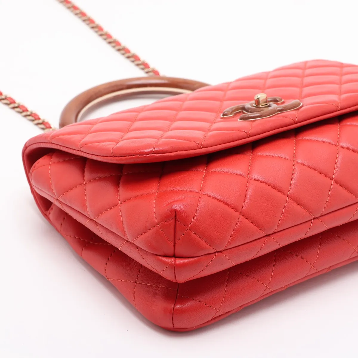 Matelassé Lambskin 2-Way Handbag, Wood, Orange, Gold Hardware, 26766764 (Serial Number 26) — view 4