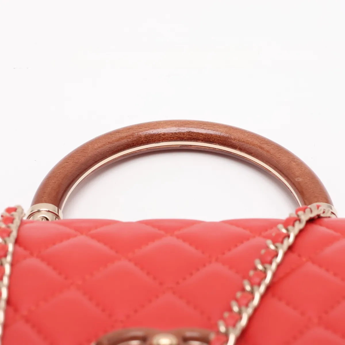 Matelassé Lambskin 2-Way Handbag, Wood, Orange, Gold Hardware, 26766764 (Serial Number 26) — view 6