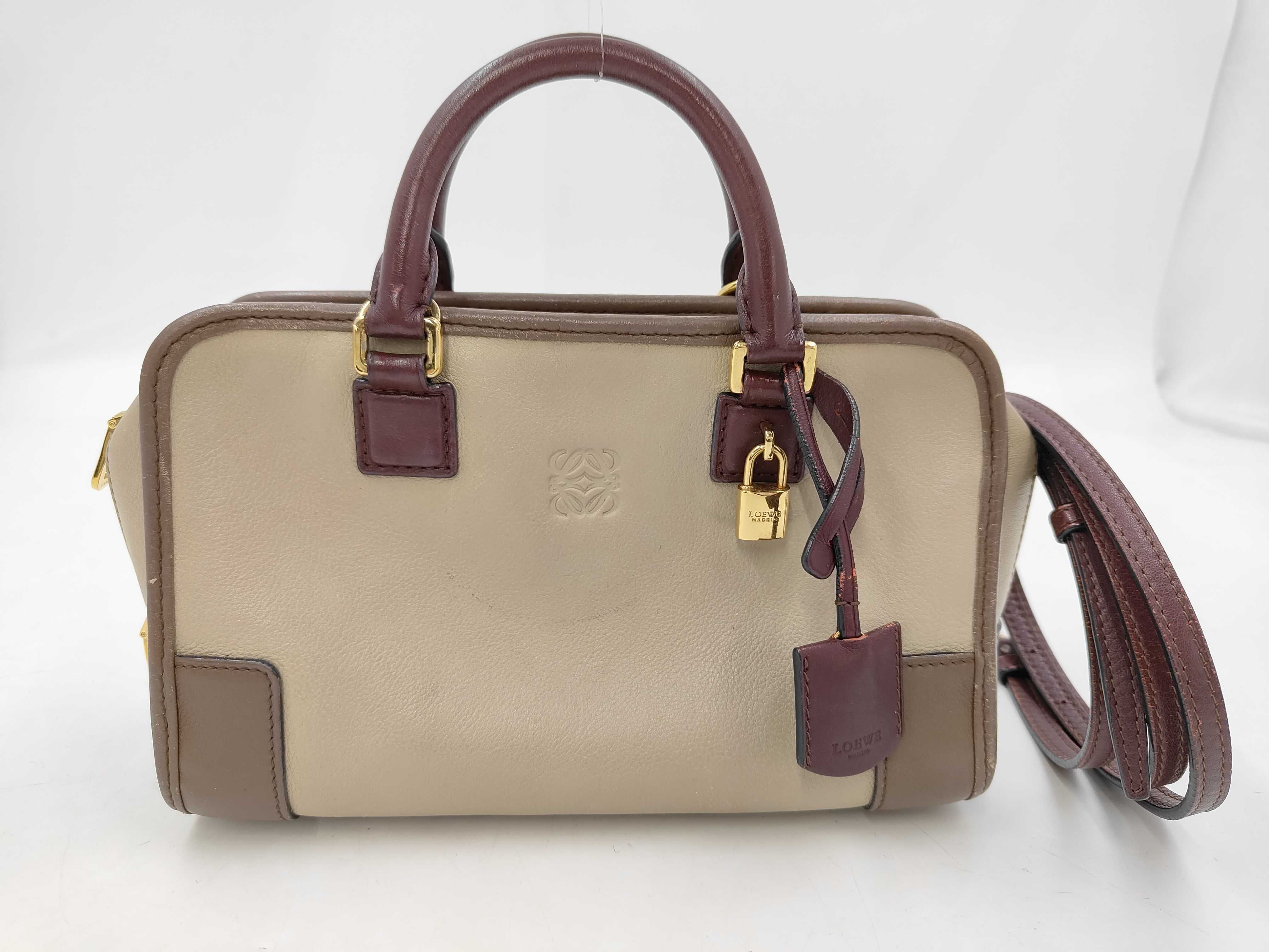 Amazona 23 2-way bag, leather, beige x burgundy, handbag