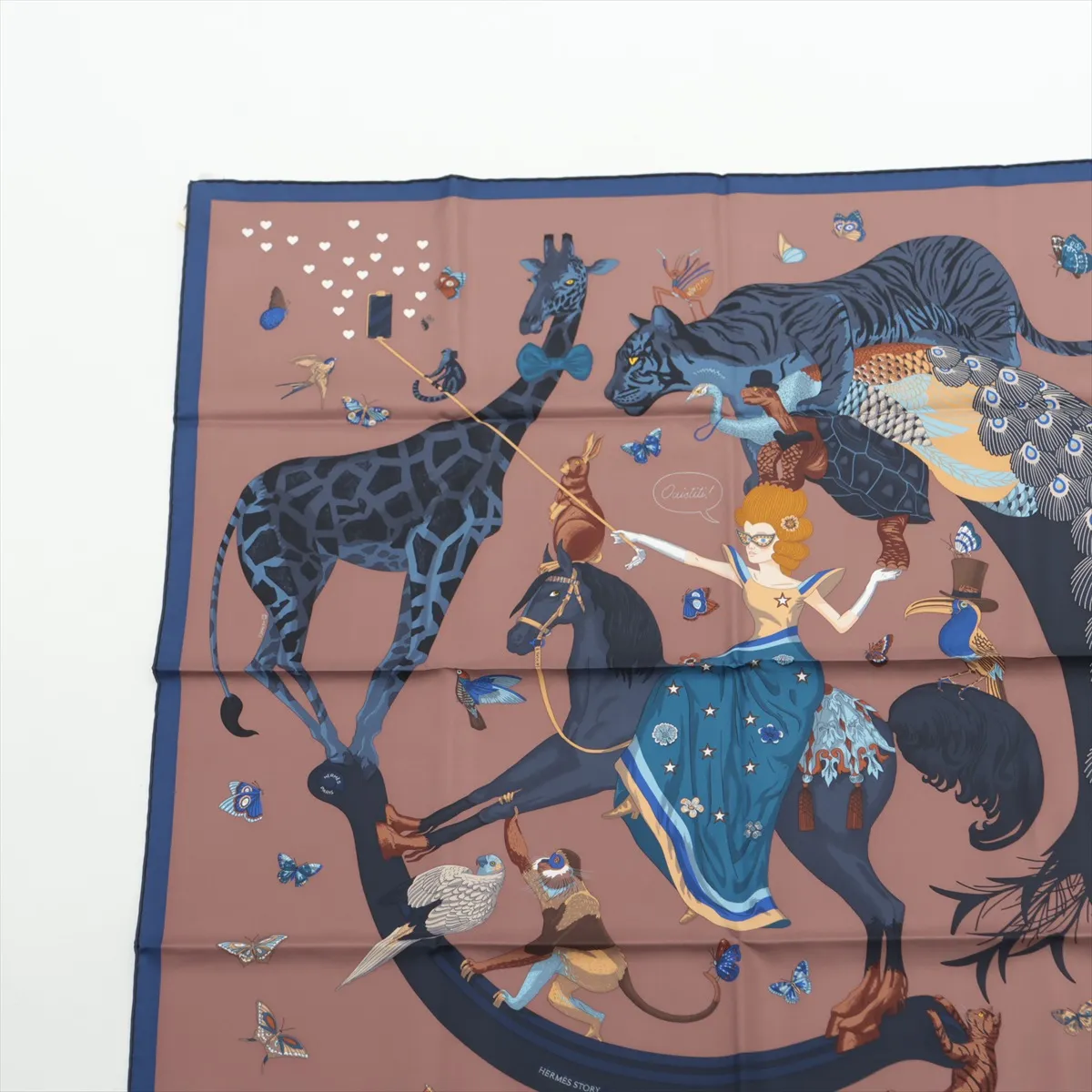 Carre 90 Hermes Story Scarf Silk Navy with slight wear and — view 2