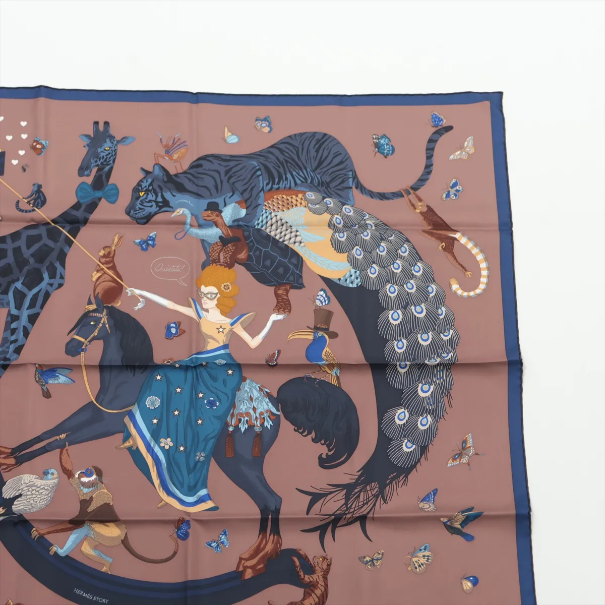 Carre 90 Hermes Story Scarf Silk Navy with slight wear and — view 3
