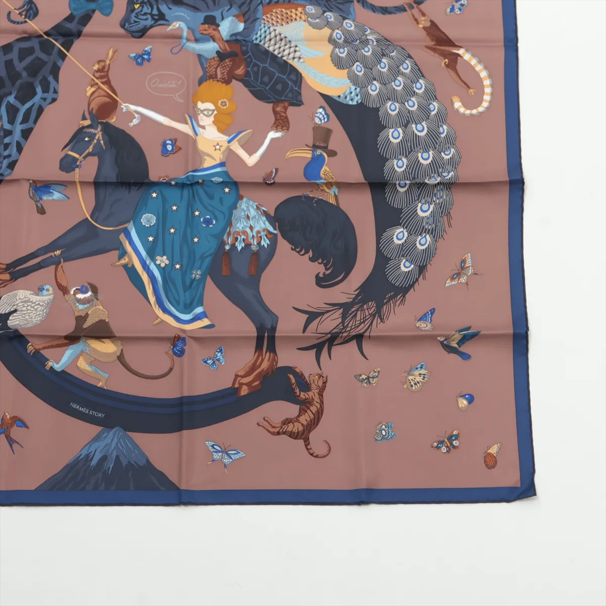 Carre 90 Hermes Story Scarf Silk Navy with slight wear and — view 4