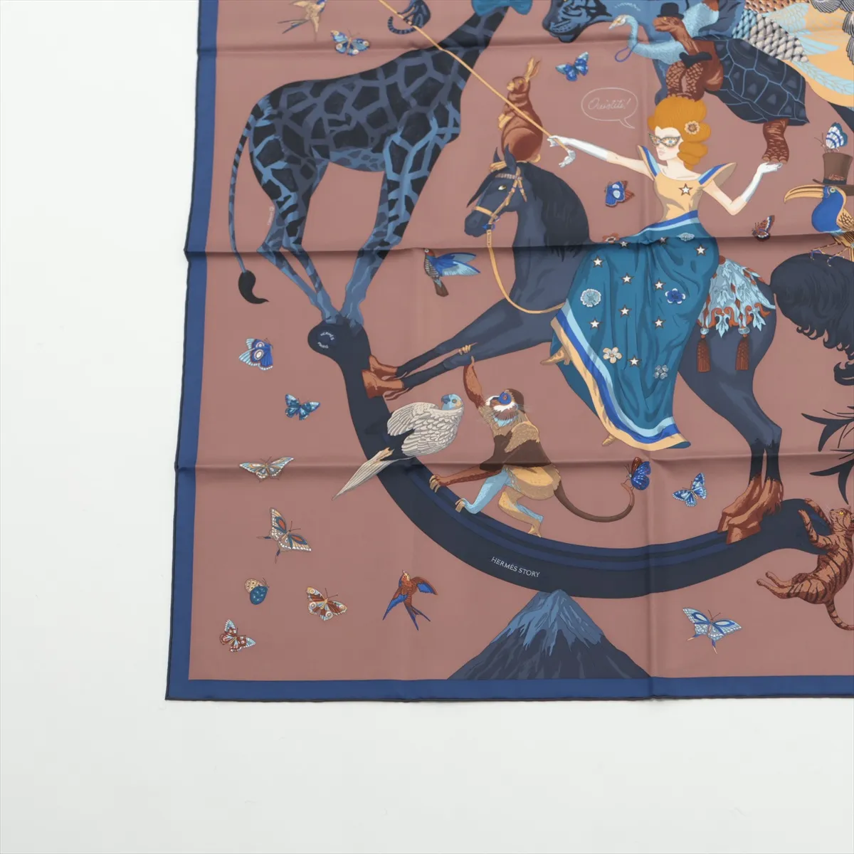Carre 90 Hermes Story Scarf Silk Navy with slight wear and — view 5