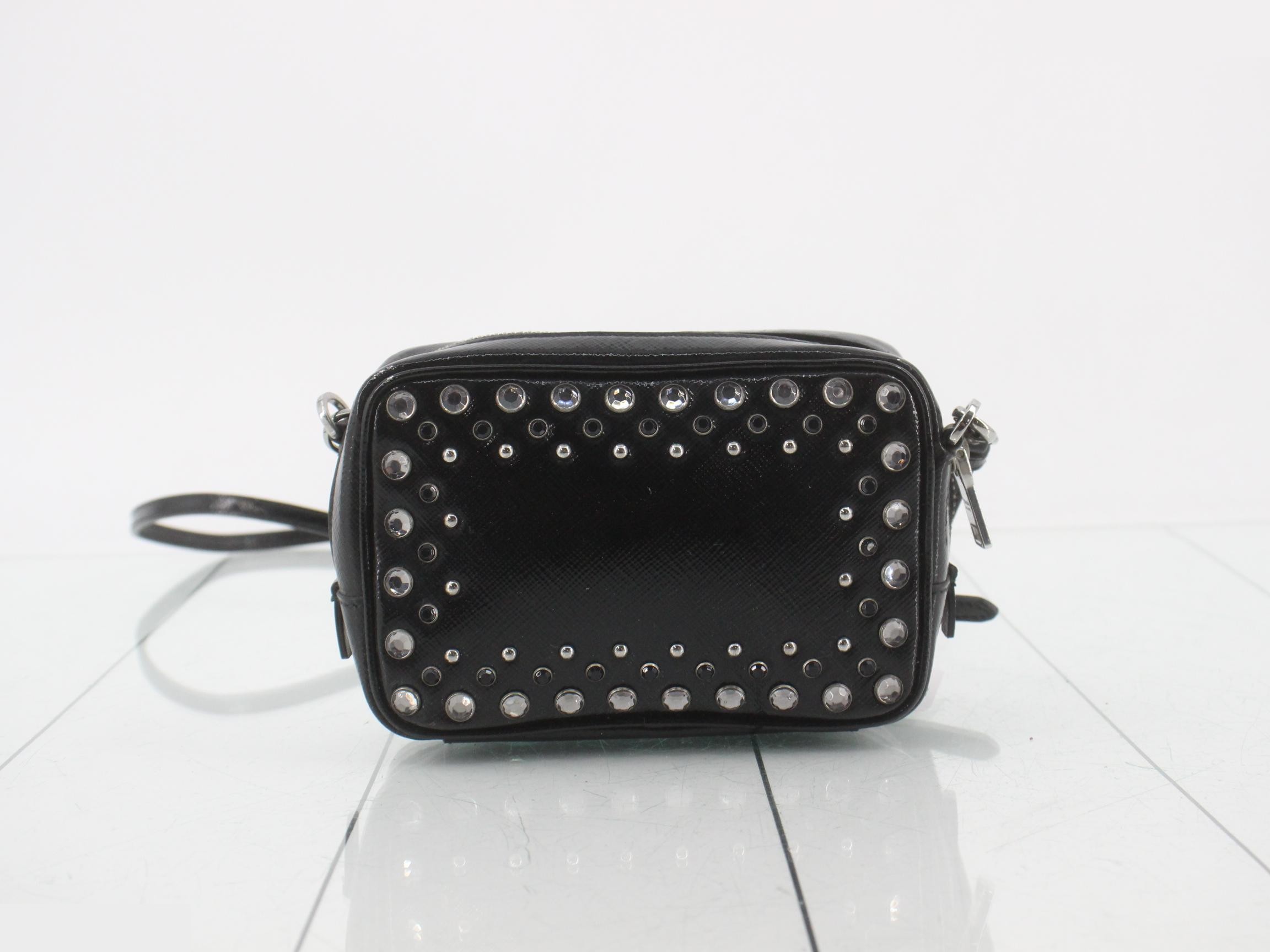 Studded shoulder bag, black, strap — view 2