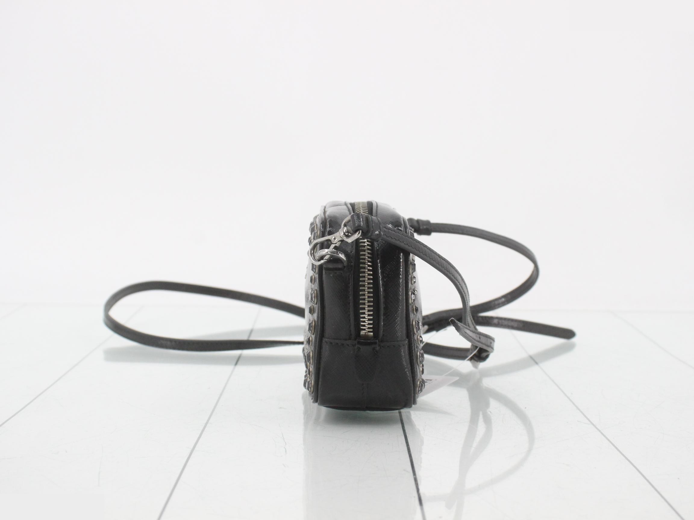 Studded shoulder bag, black, strap — view 3