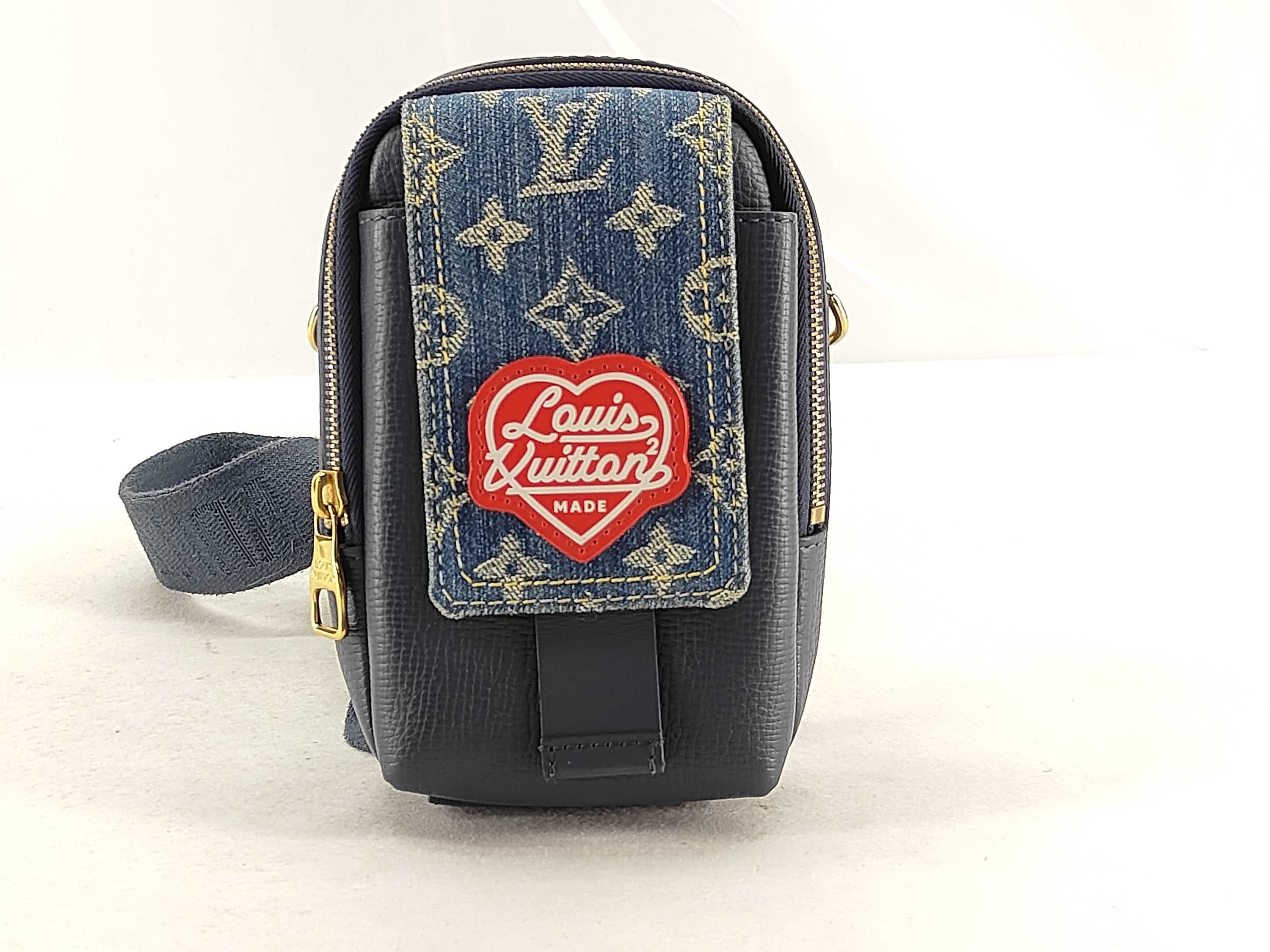 Monogram Denim Louis Vuitton NIGO M81060 Double Phone Pouch Monogram Denim Shoulder Bag with IC Card