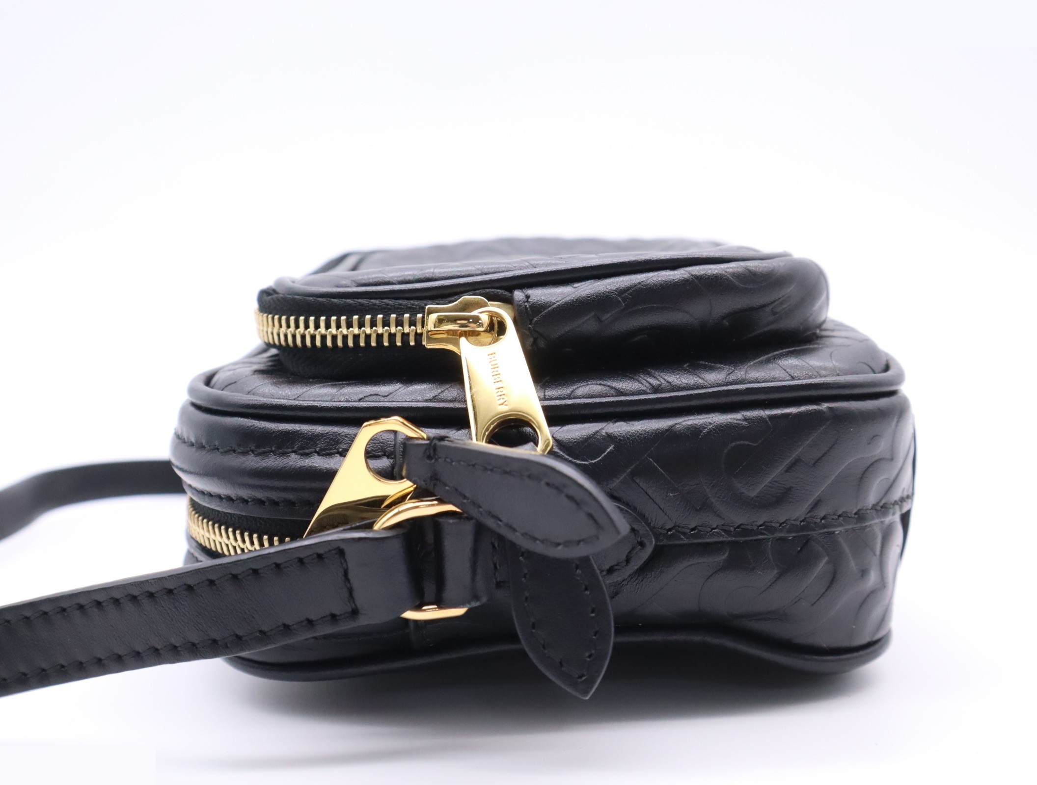 Leather TB Monogram Camera Bag, Black, Gold Hardware — view 3