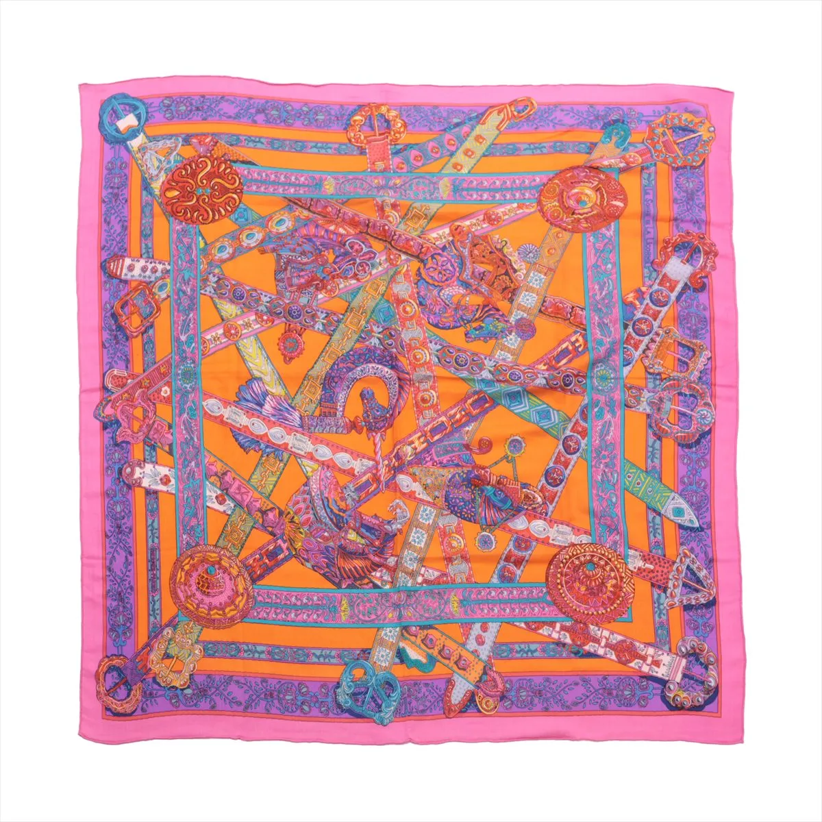 Carre Geant Le Songe dela Licorne (Unicorn's Dream) Stole, Cashmere x Silk, Pink x Orange. Has