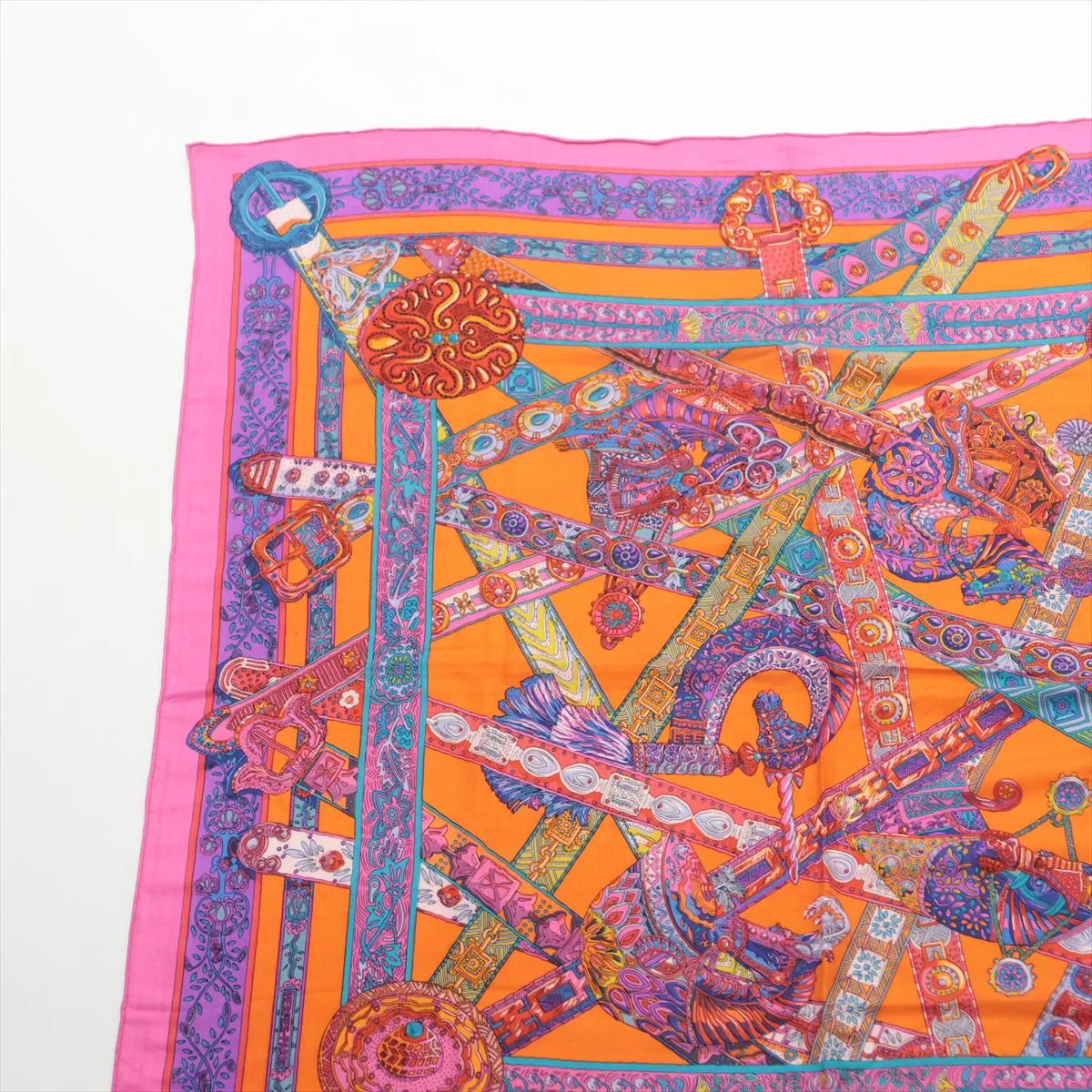 Carre Geant Le Songe dela Licorne (Unicorn's Dream) Stole, Cashmere x Silk, Pink x Orange. Has — view 2