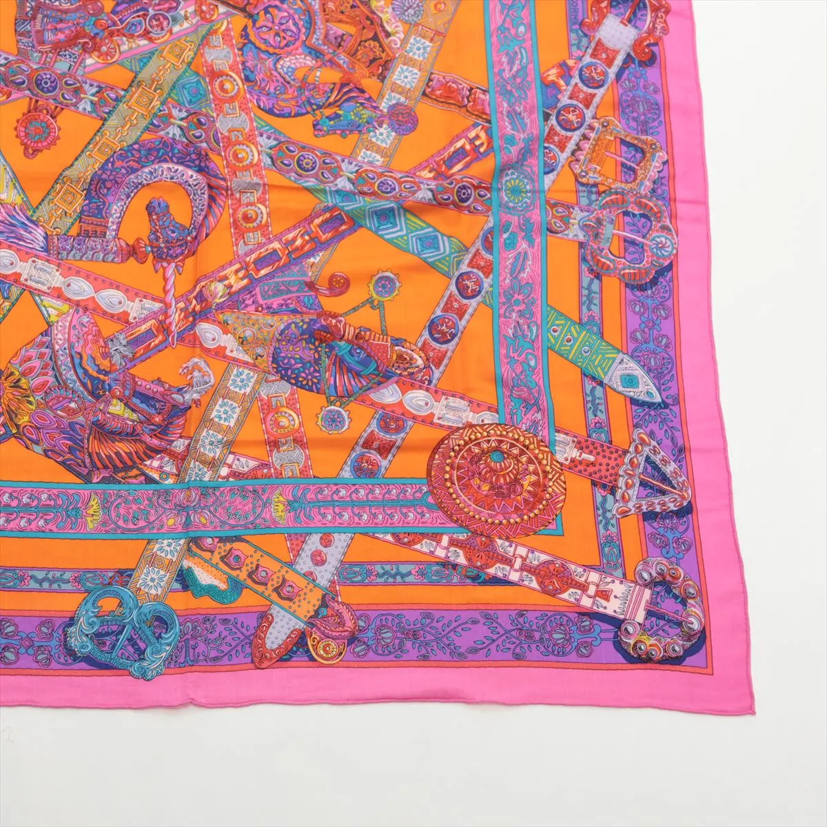 Carre Geant Le Songe dela Licorne (Unicorn's Dream) Stole, Cashmere x Silk, Pink x Orange. Has — view 4