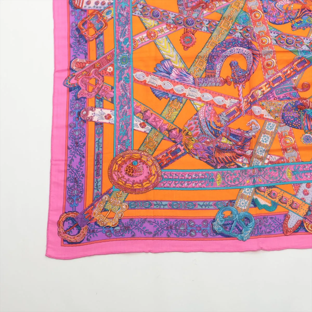 Carre Geant Le Songe dela Licorne (Unicorn's Dream) Stole, Cashmere x Silk, Pink x Orange. Has — view 5