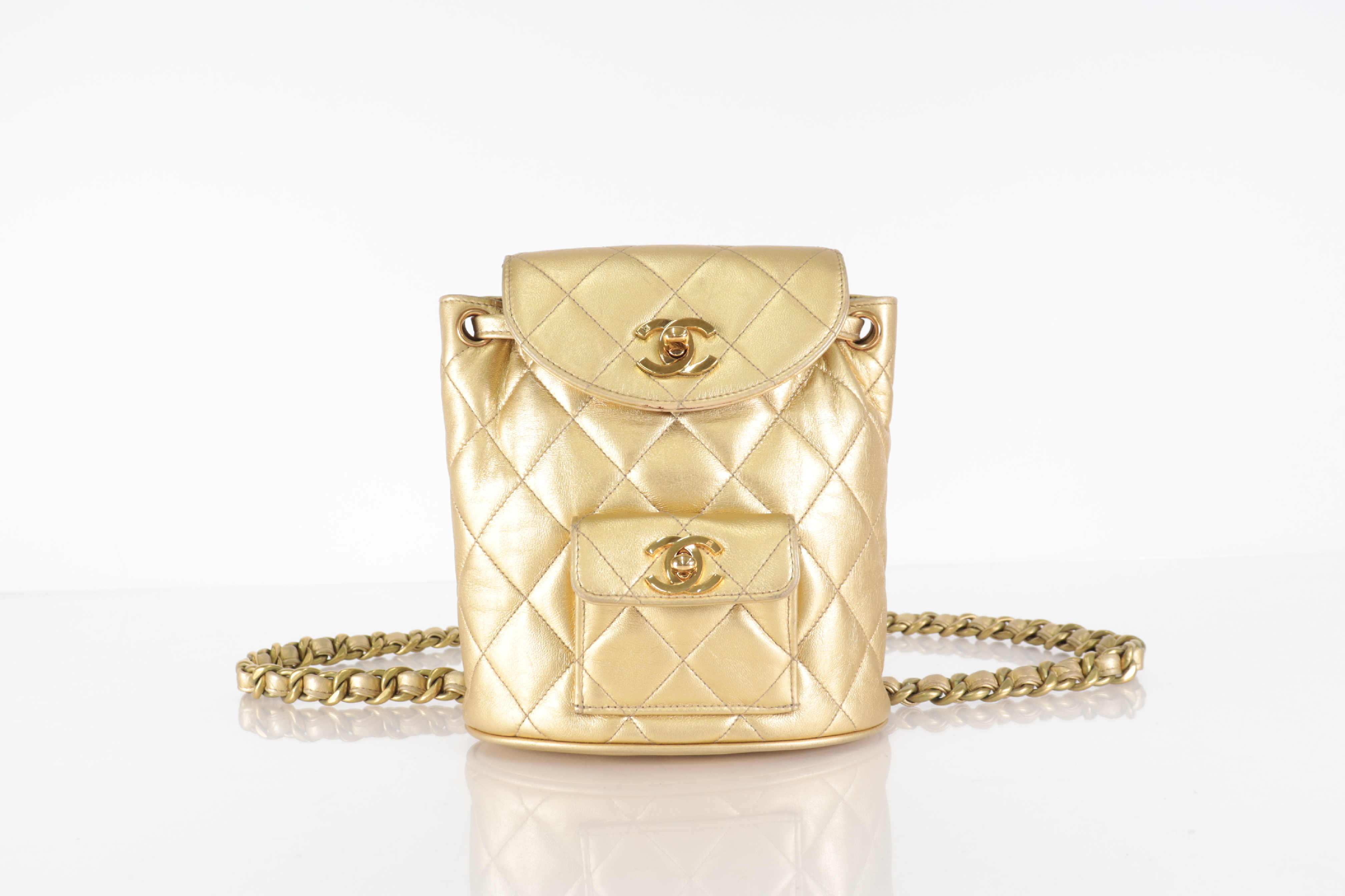 Matelassé Lambskin Double Turnlock Mini Backpack Gold (Serial Number 2) — view 2