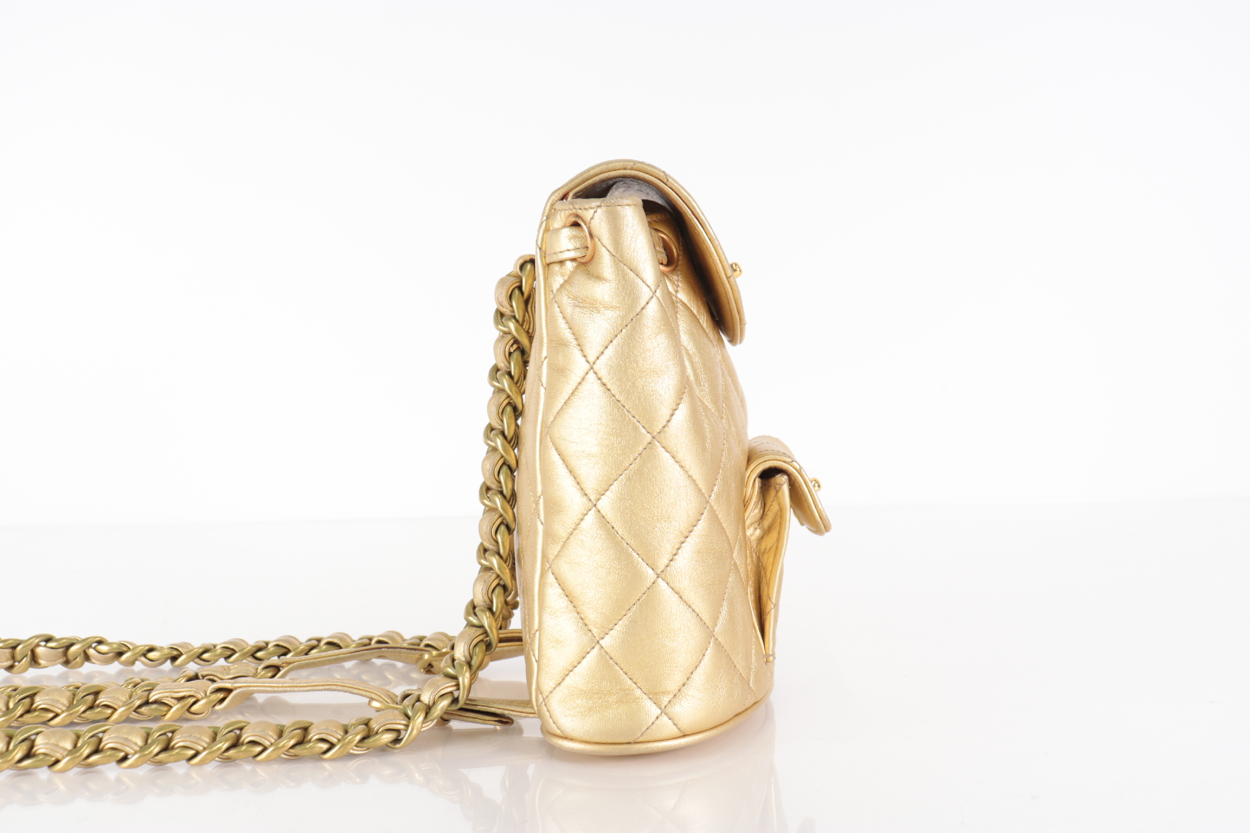 Matelassé Lambskin Double Turnlock Mini Backpack Gold (Serial Number 2) — view 5