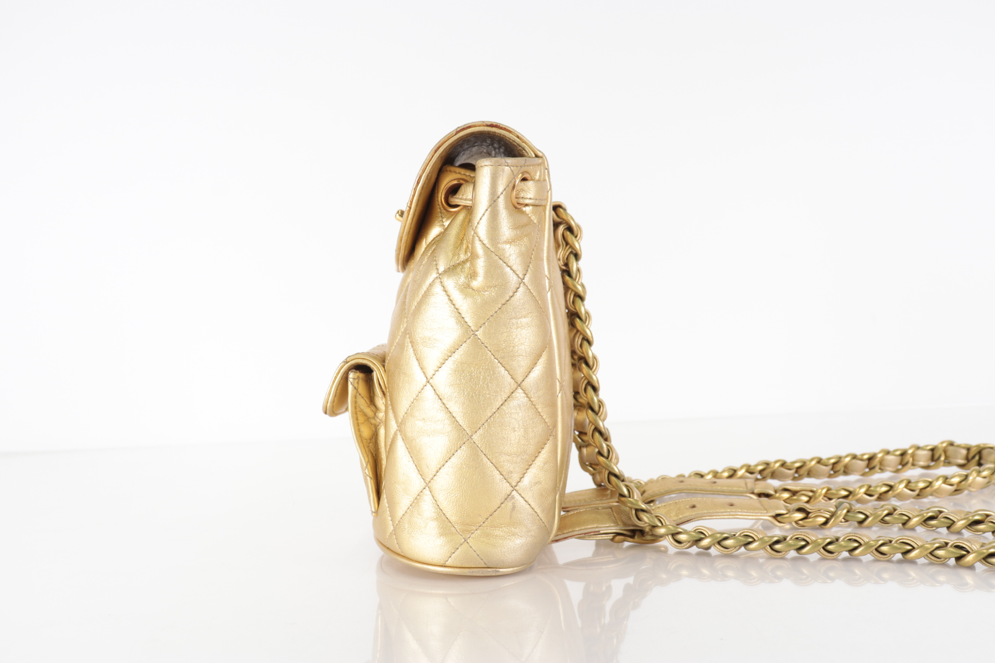 Matelassé Lambskin Double Turnlock Mini Backpack Gold (Serial Number 2) — view 6