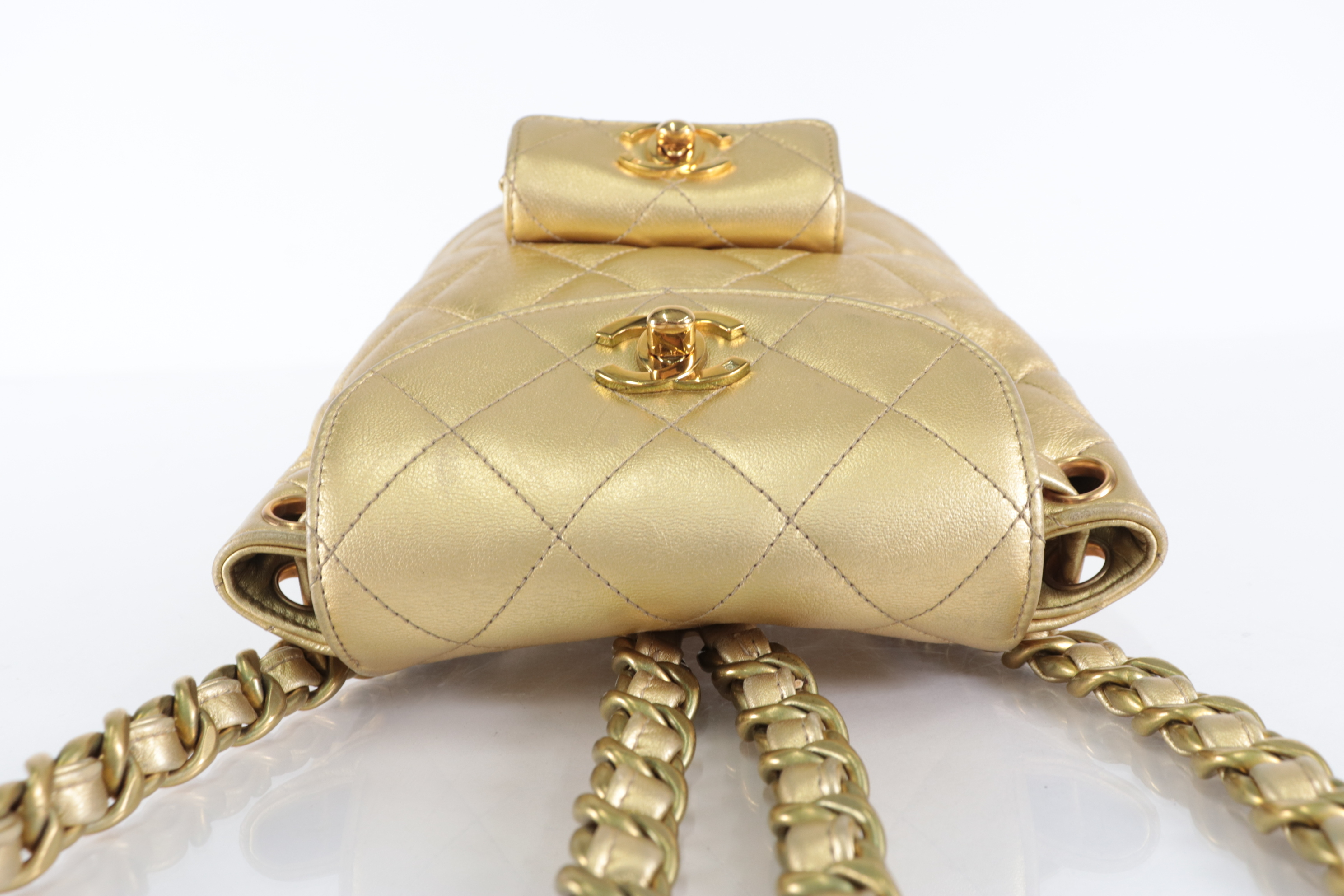 Matelassé Lambskin Double Turnlock Mini Backpack Gold (Serial Number 2) — view 7