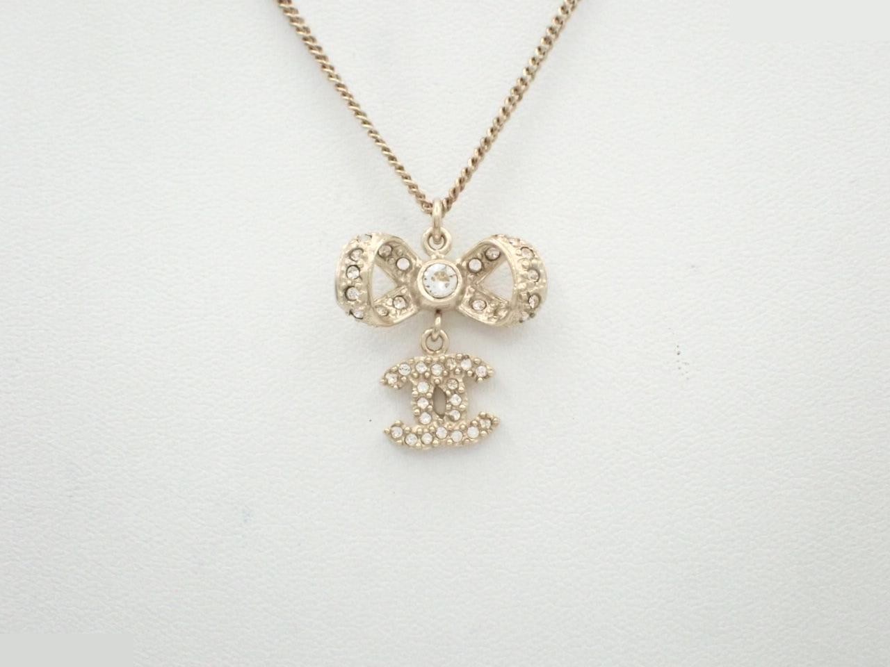 Necklace B16V, Coco Mark, Ribbon, Rhinestone, Gold
