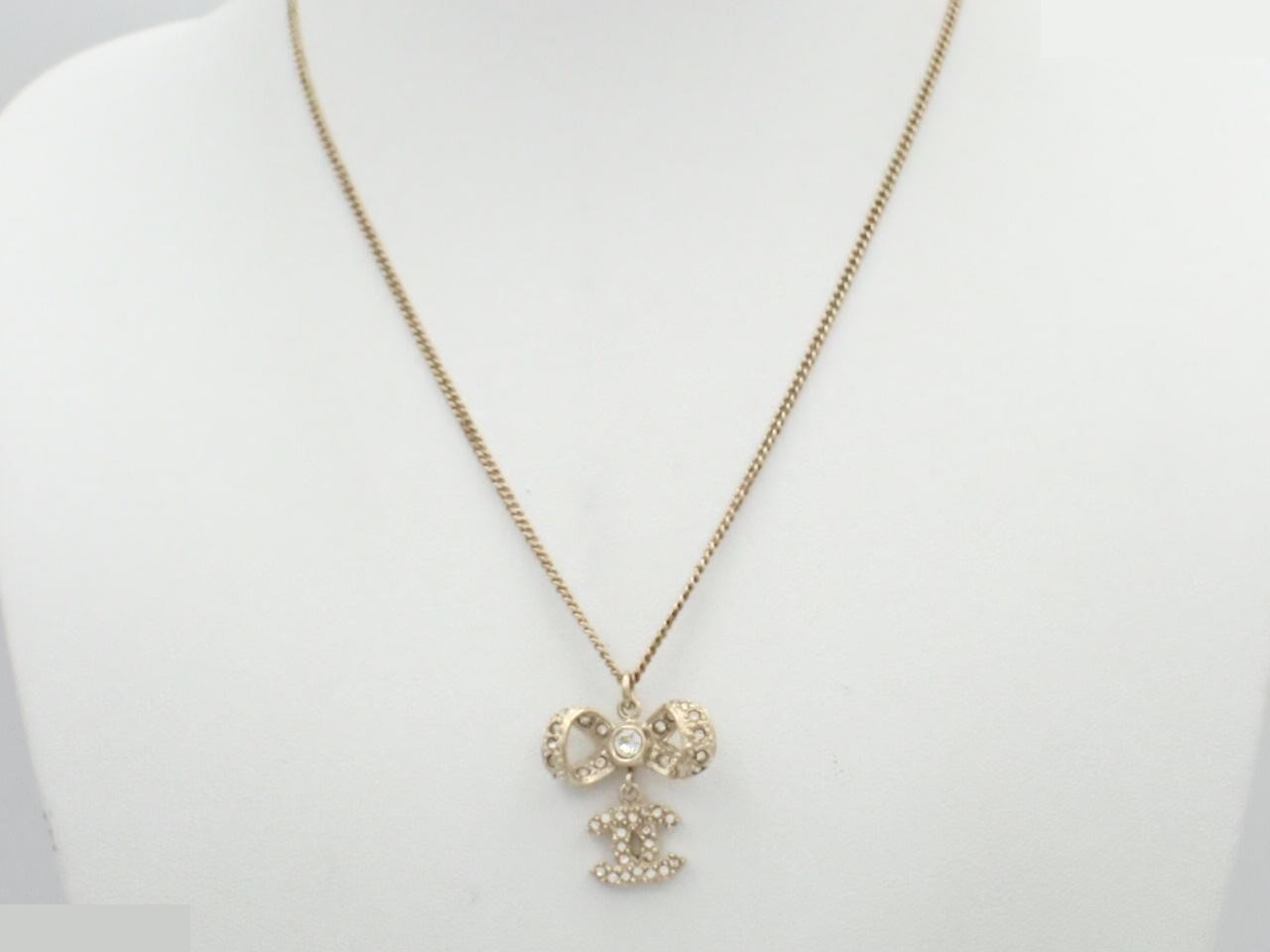 Necklace B16V, Coco Mark, Ribbon, Rhinestone, Gold — view 3