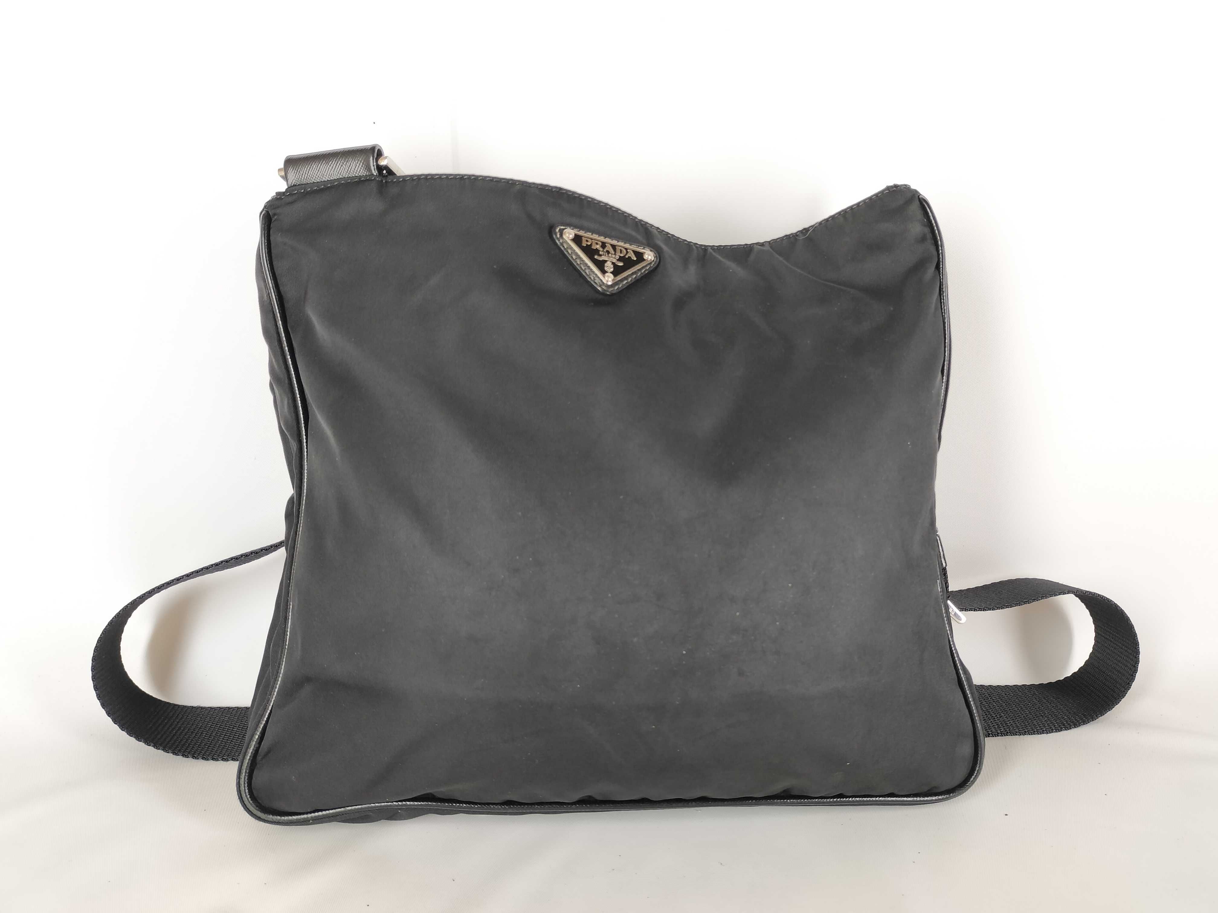 Nylon Shoulder Bag, Large, Zippered, Distressed