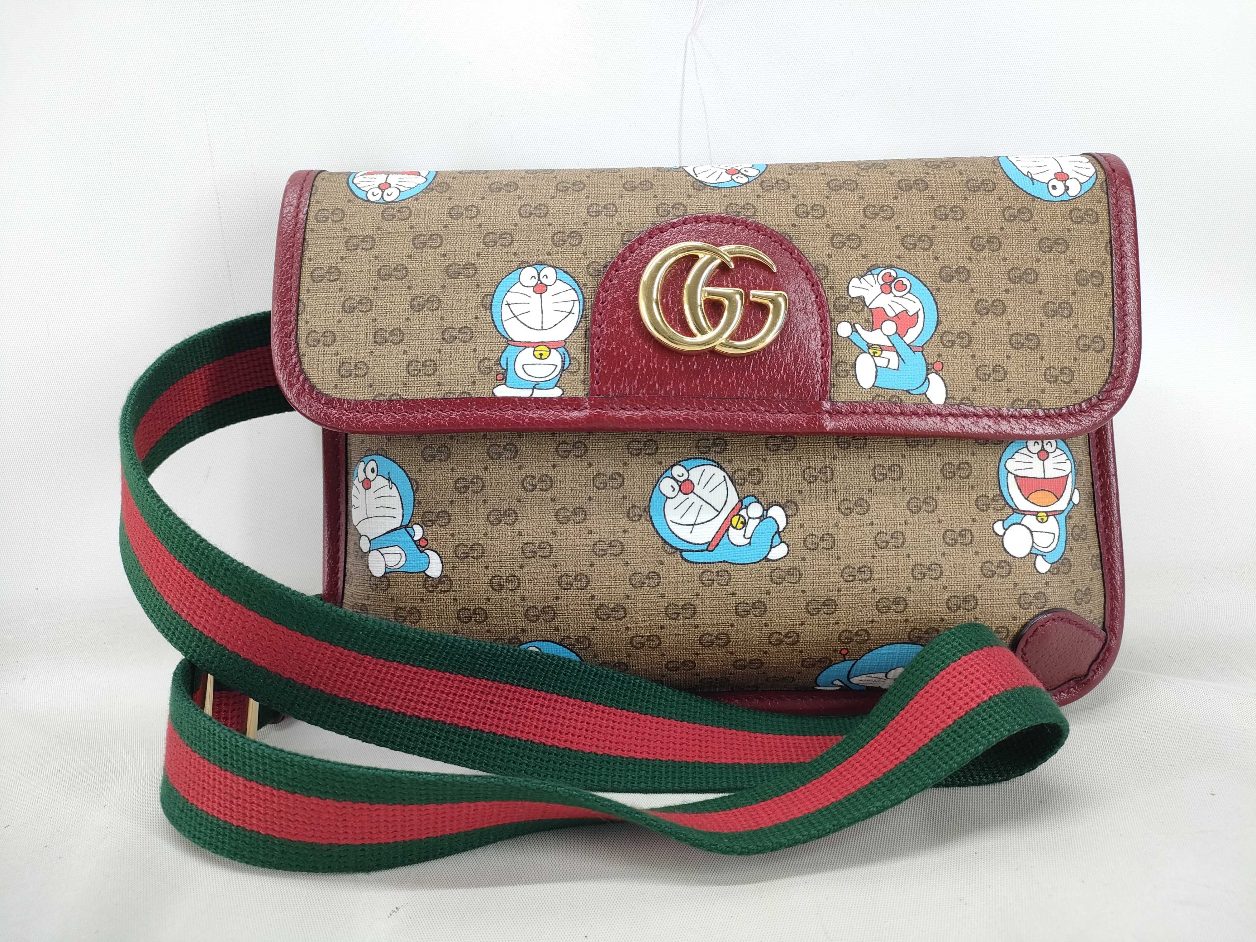 GG Supreme Doraemon x Gucci Mini GG Supreme PVC x Leather Body Bag Brown 647817 Shoulder Bag