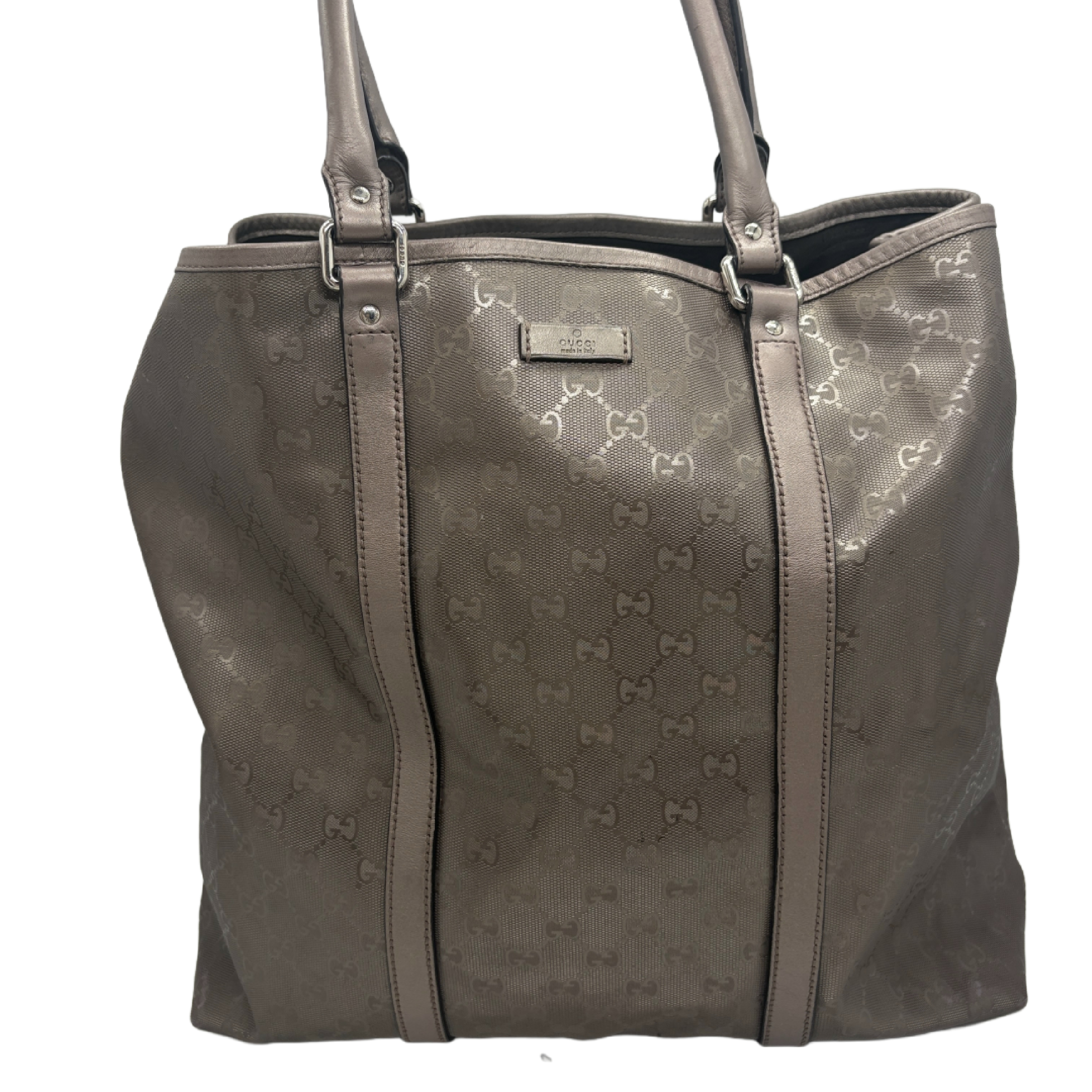 GG Imprime GG pattern coated canvas leather metallic gray x silver hardware tote bag