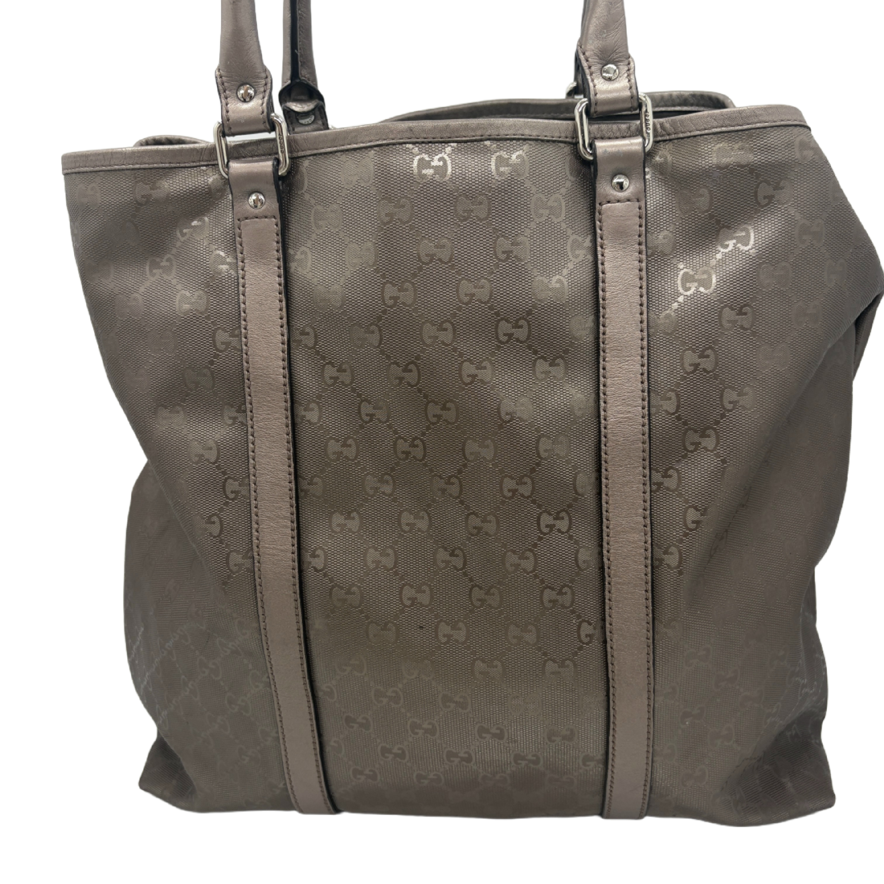 GG Imprime GG pattern coated canvas leather metallic gray x silver hardware tote bag — view 2