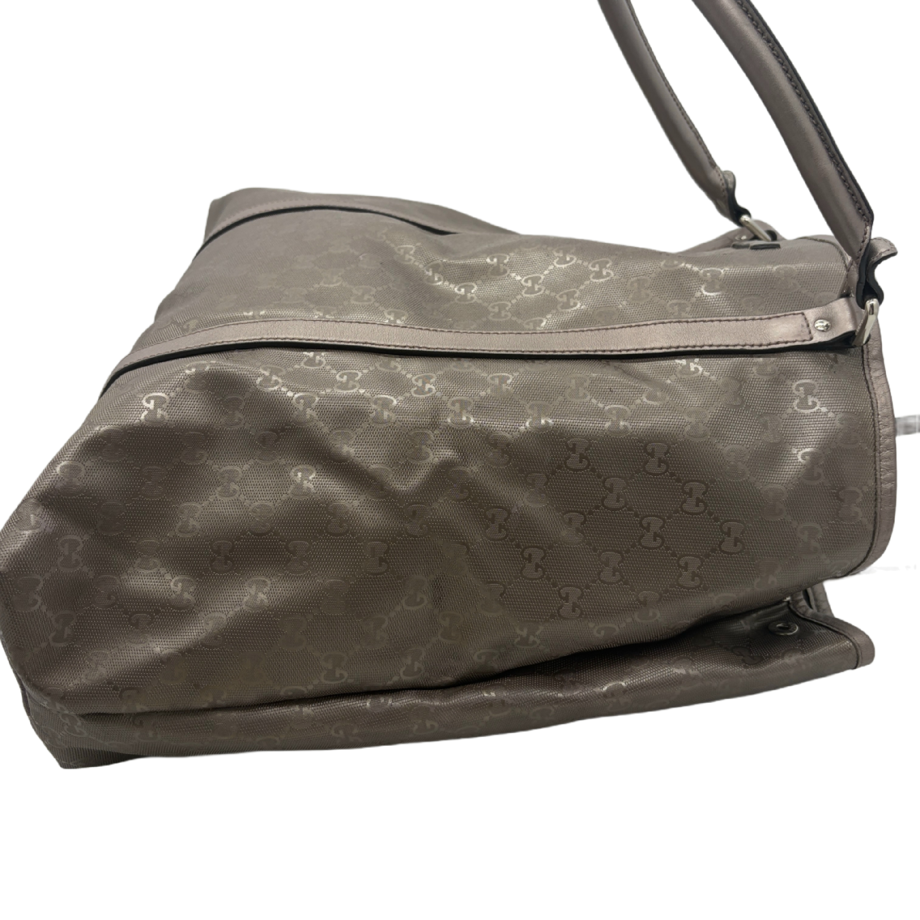 GG Imprime GG pattern coated canvas leather metallic gray x silver hardware tote bag — view 4
