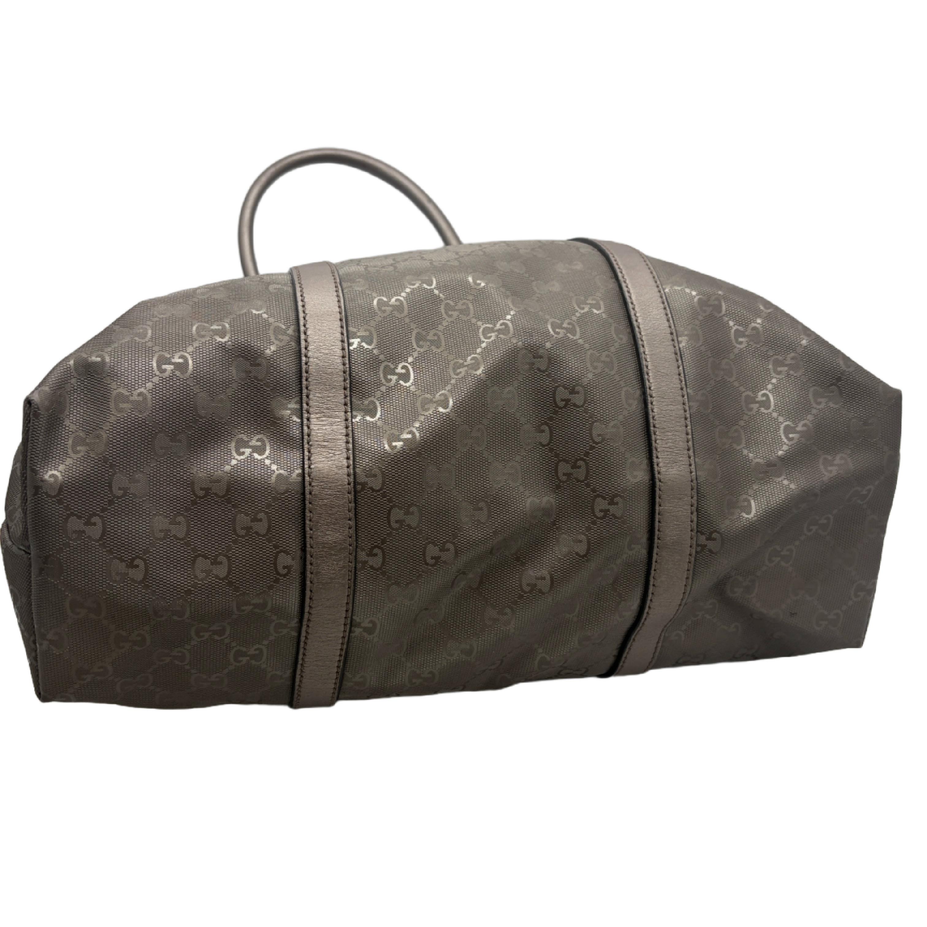 GG Imprime GG pattern coated canvas leather metallic gray x silver hardware tote bag — view 6