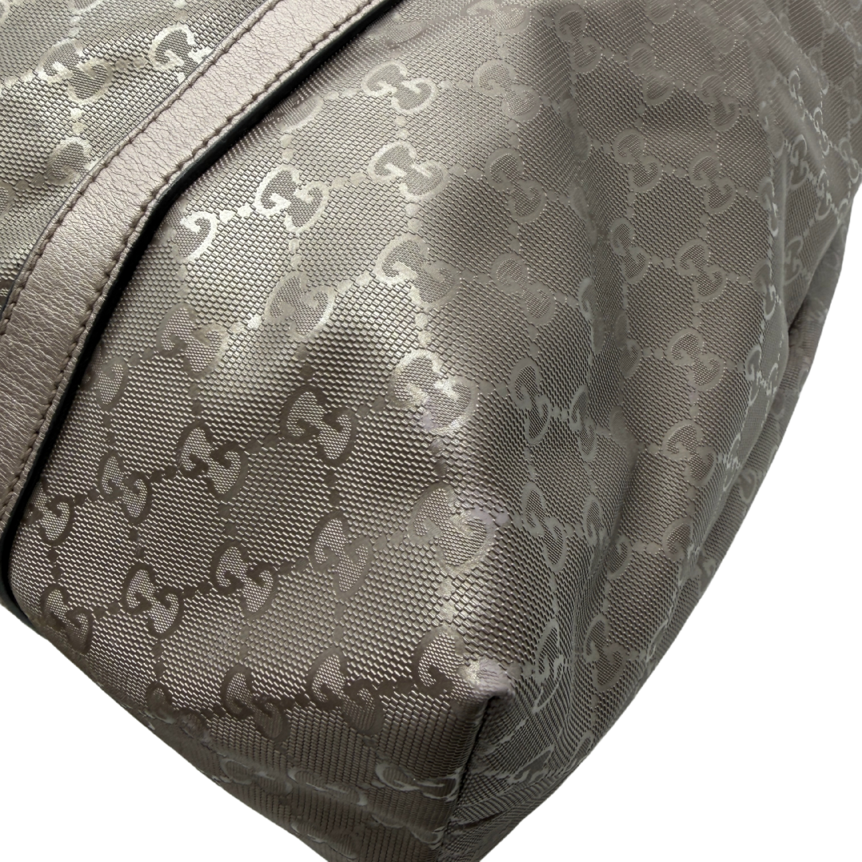 GG Imprime GG pattern coated canvas leather metallic gray x silver hardware tote bag — view 9