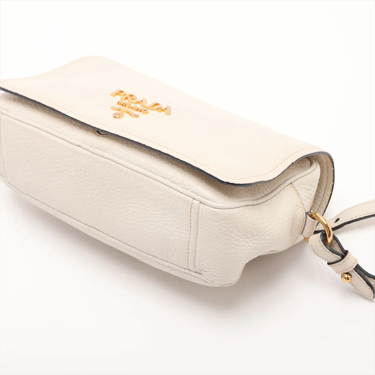 Vitello Leather Shoulder Bag, White — view 3