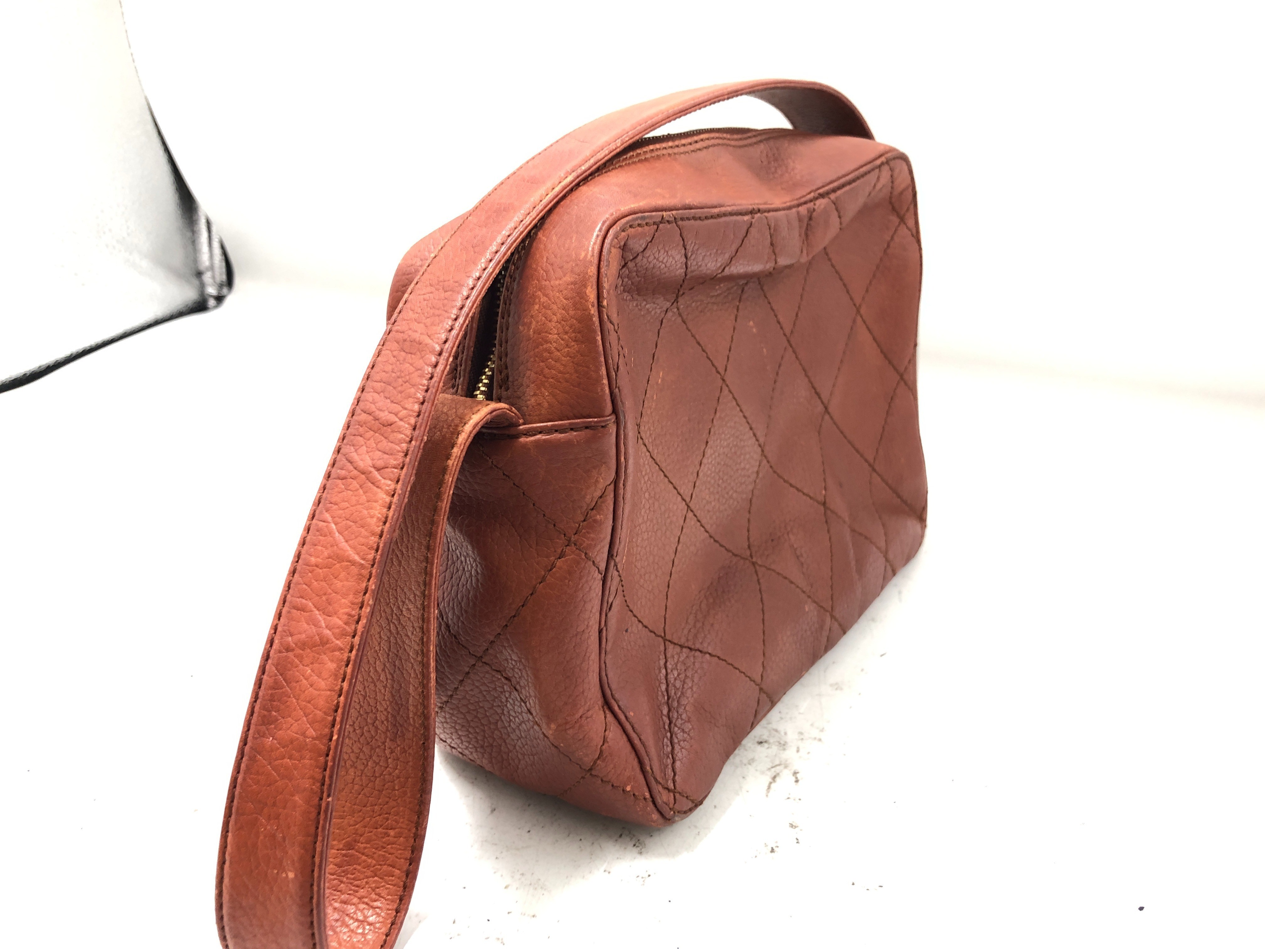 Matelassé Shoulder Bag, Leather, Brown — view 4