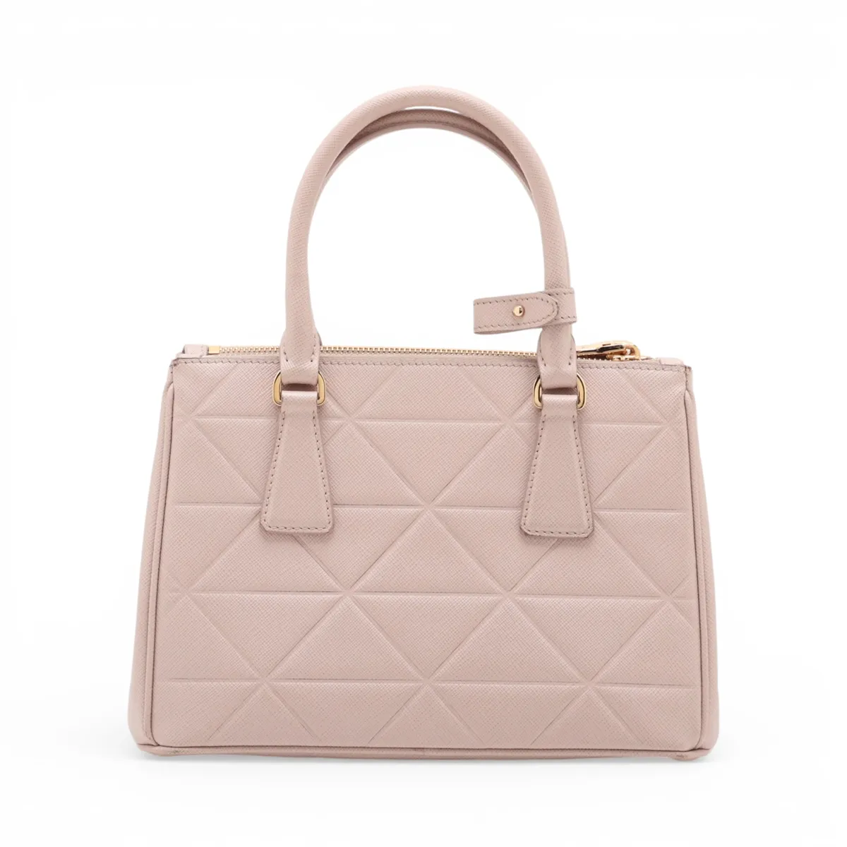 Saffiano Lux Leather 2-Way Handbag, Pink Beige, Clochette Strap Torn — view 2