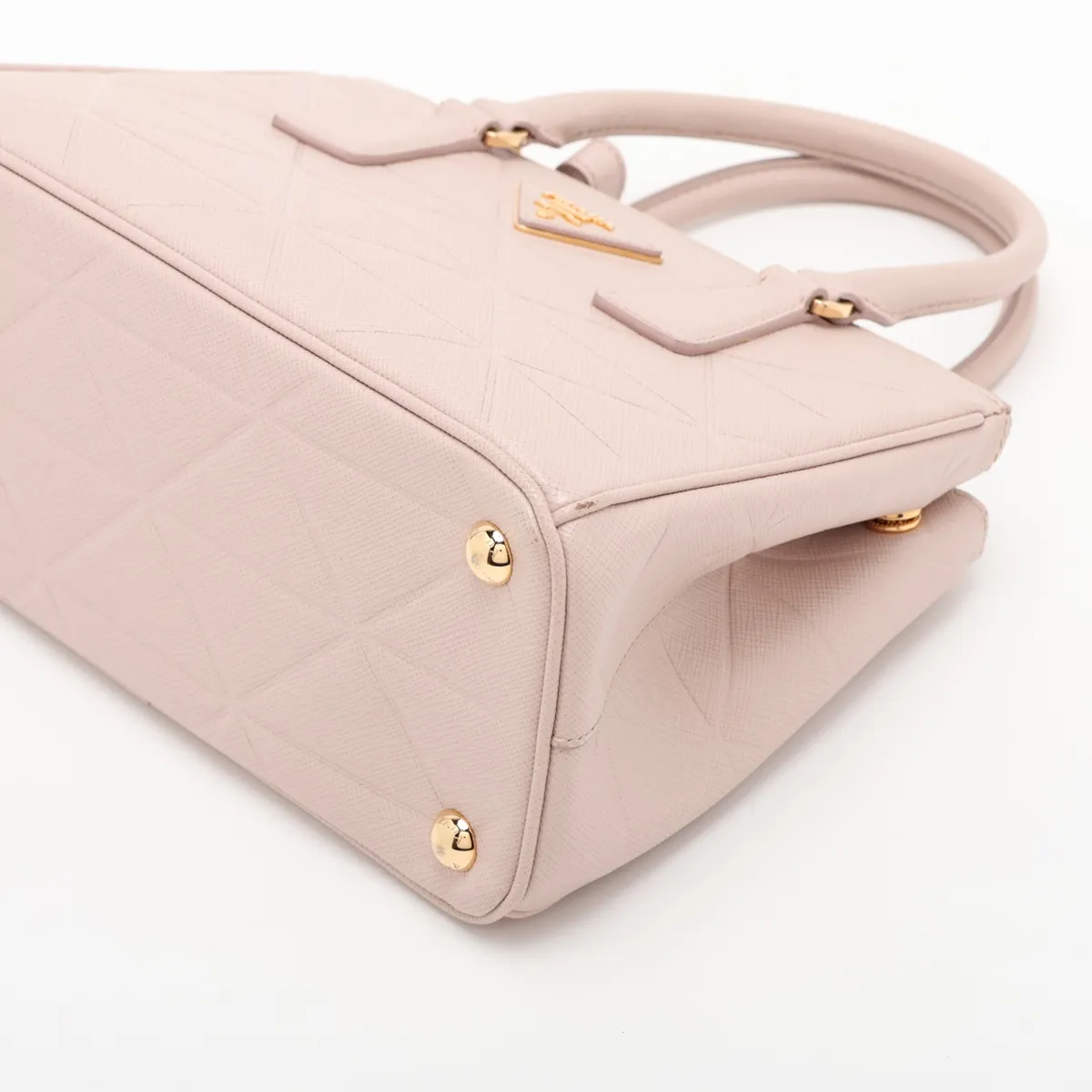 Saffiano Lux Leather 2-Way Handbag, Pink Beige, Clochette Strap Torn — view 3