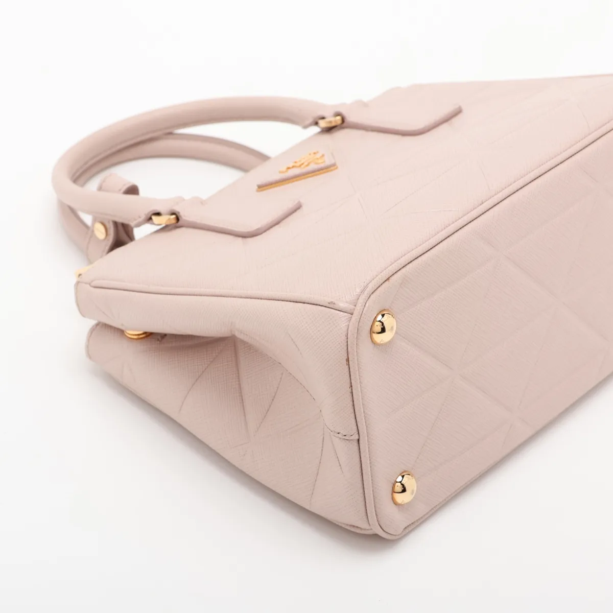 Saffiano Lux Leather 2-Way Handbag, Pink Beige, Clochette Strap Torn — view 4