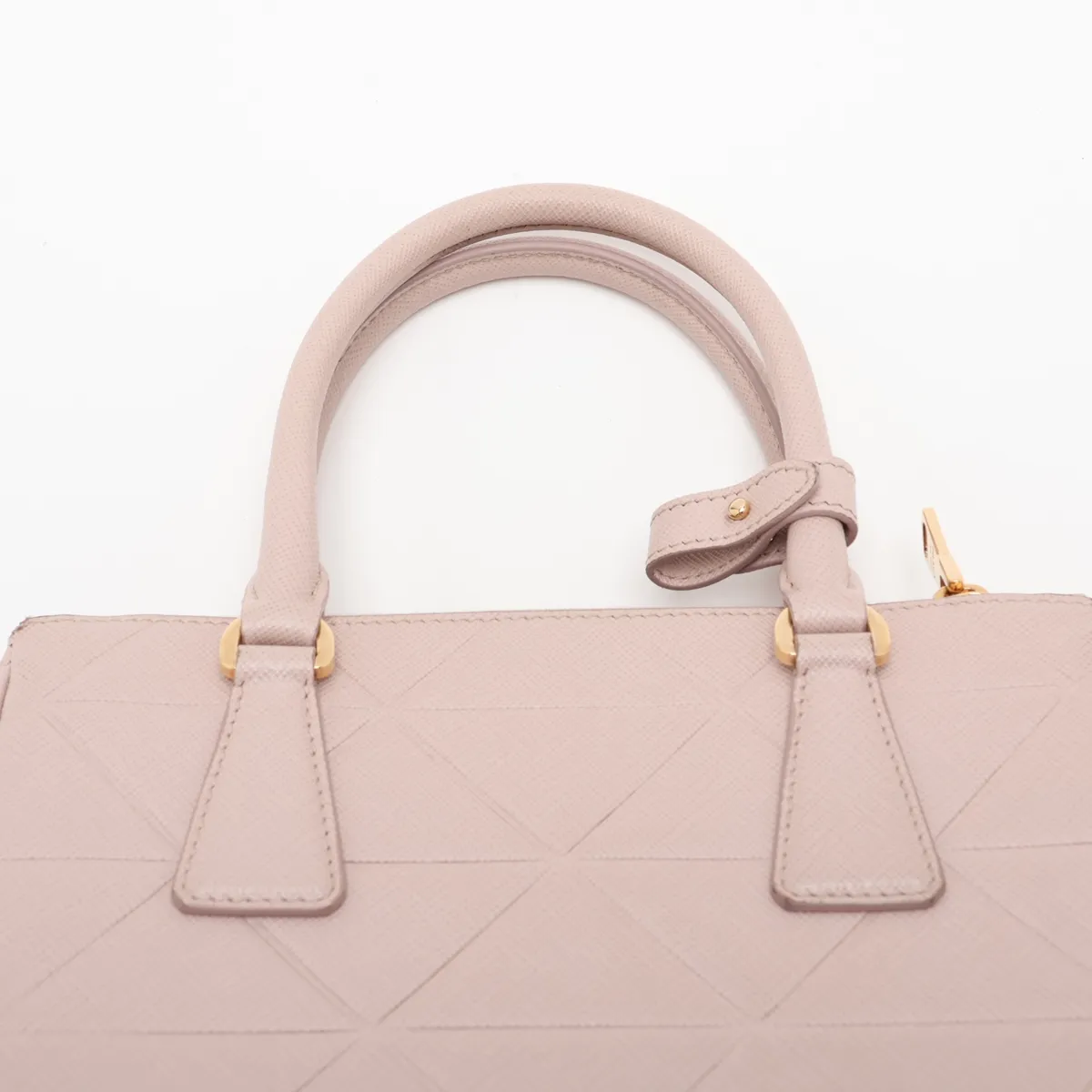 Saffiano Lux Leather 2-Way Handbag, Pink Beige, Clochette Strap Torn — view 6