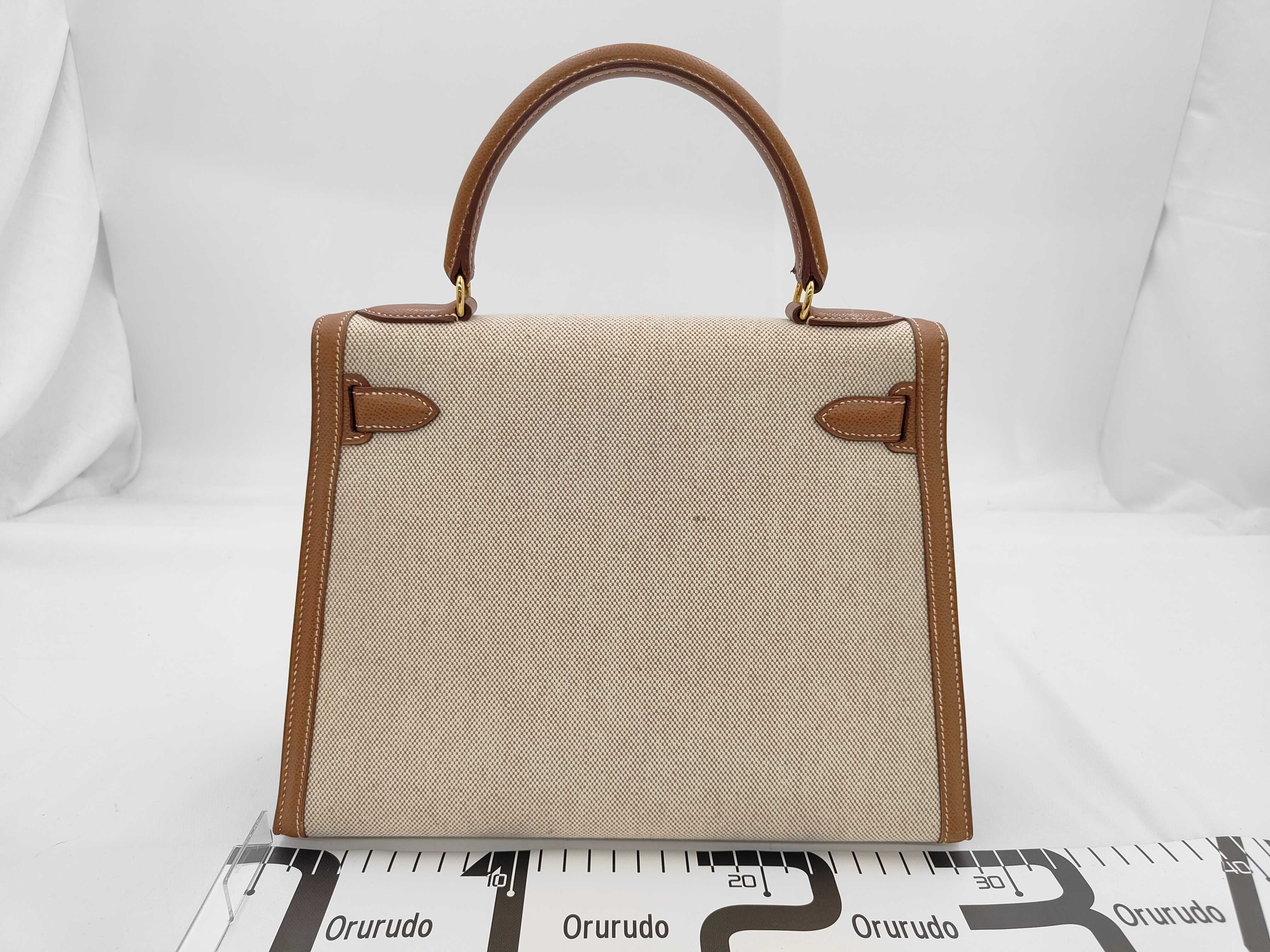 Kelly 28cm Toile H/Leather Gold/Natural 12+ X Handbag — view 2