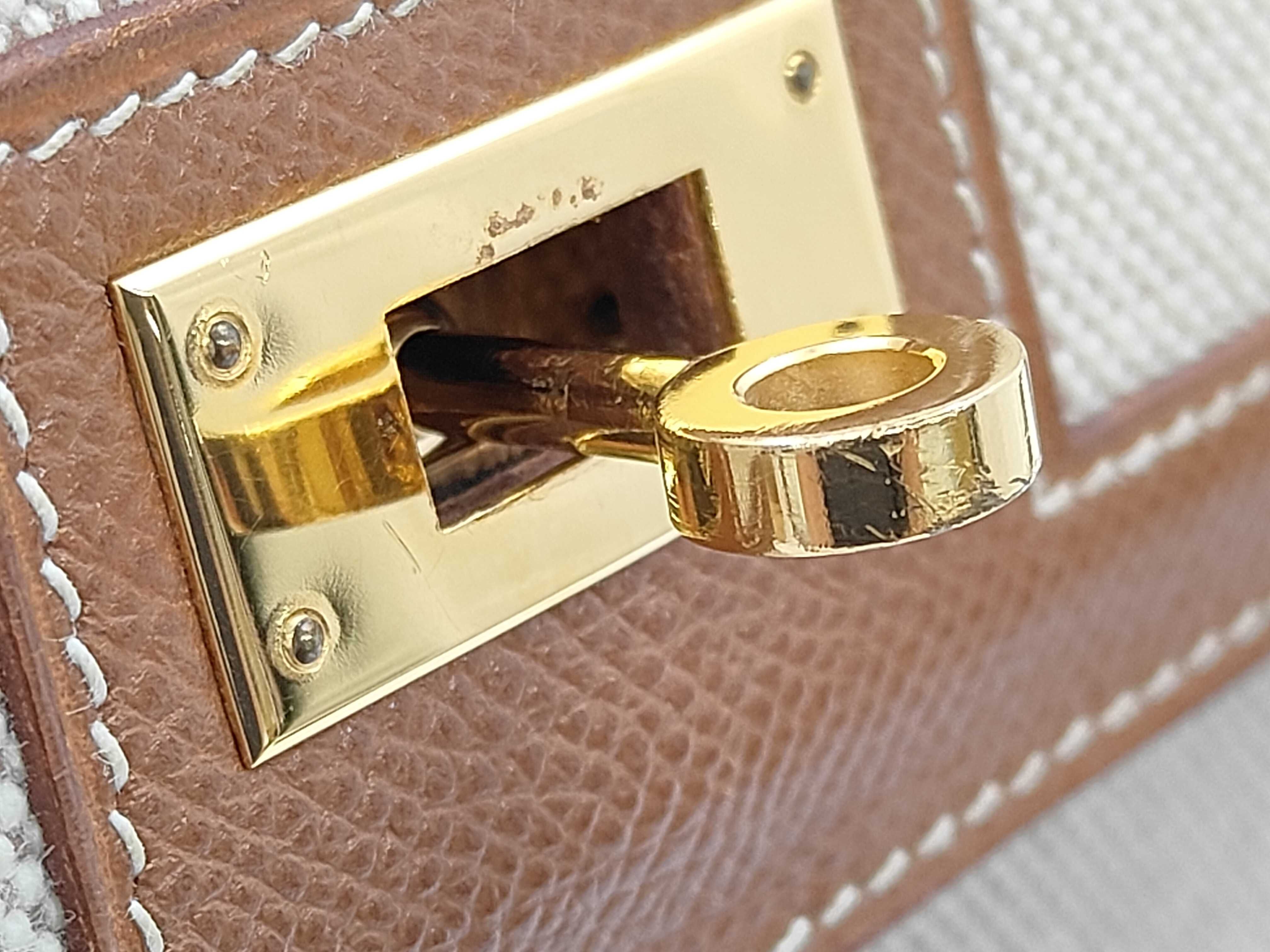 Kelly 28cm Toile H/Leather Gold/Natural 12+ X Handbag — view 14