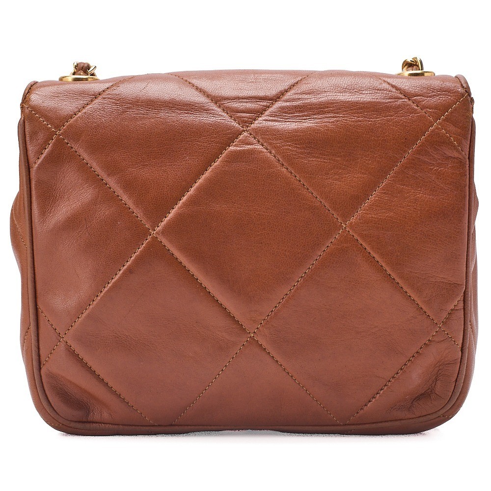Lambskin Matelassé Full Flap Chain Shoulder Bag, Brown — view 2