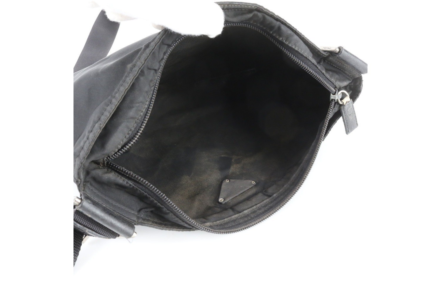 Tessuto Nylon Triangle Logo Leather Shoulder Bag — view 6