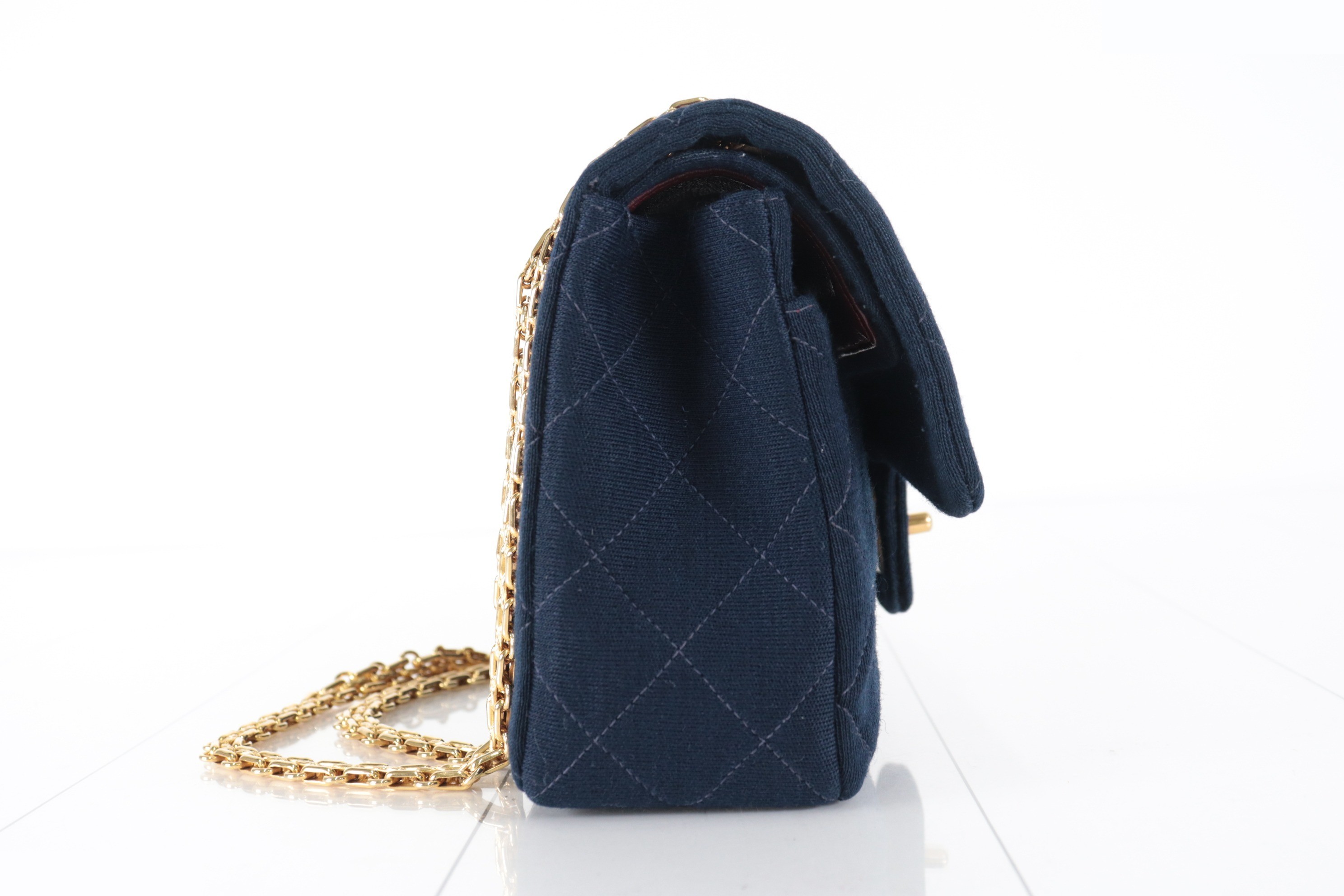 Double flap 23 cotton 2.55 chain shoulder bag navy 3 series — view 3