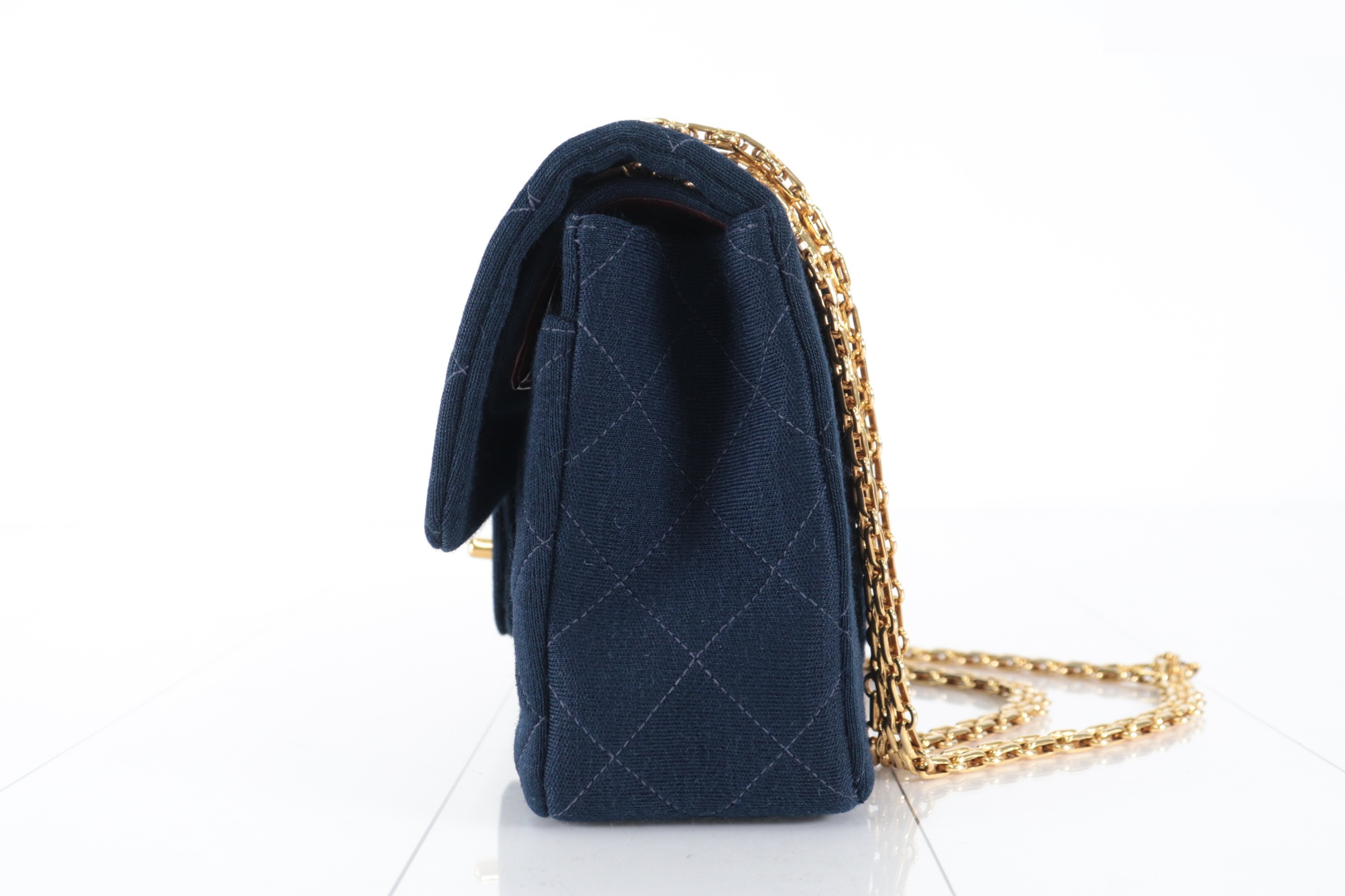 Double flap 23 cotton 2.55 chain shoulder bag navy 3 series — view 4