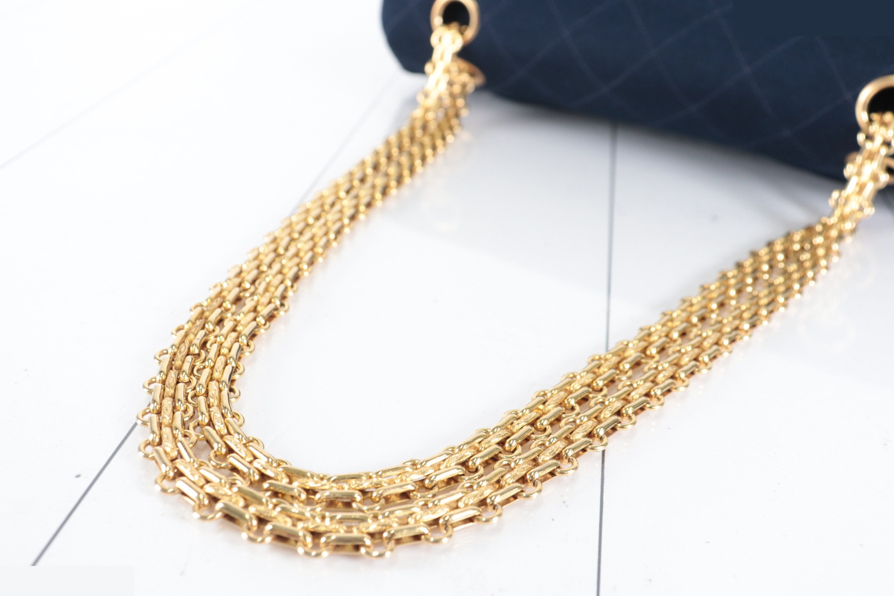 Double flap 23 cotton 2.55 chain shoulder bag navy 3 series — view 6