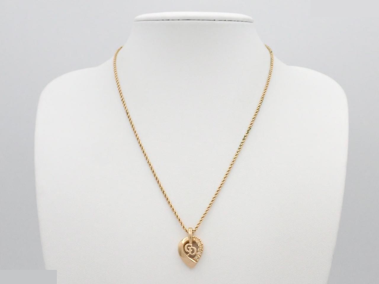 CD logo necklace, gold, rhinestones, chain approximately 42cm. — view 3